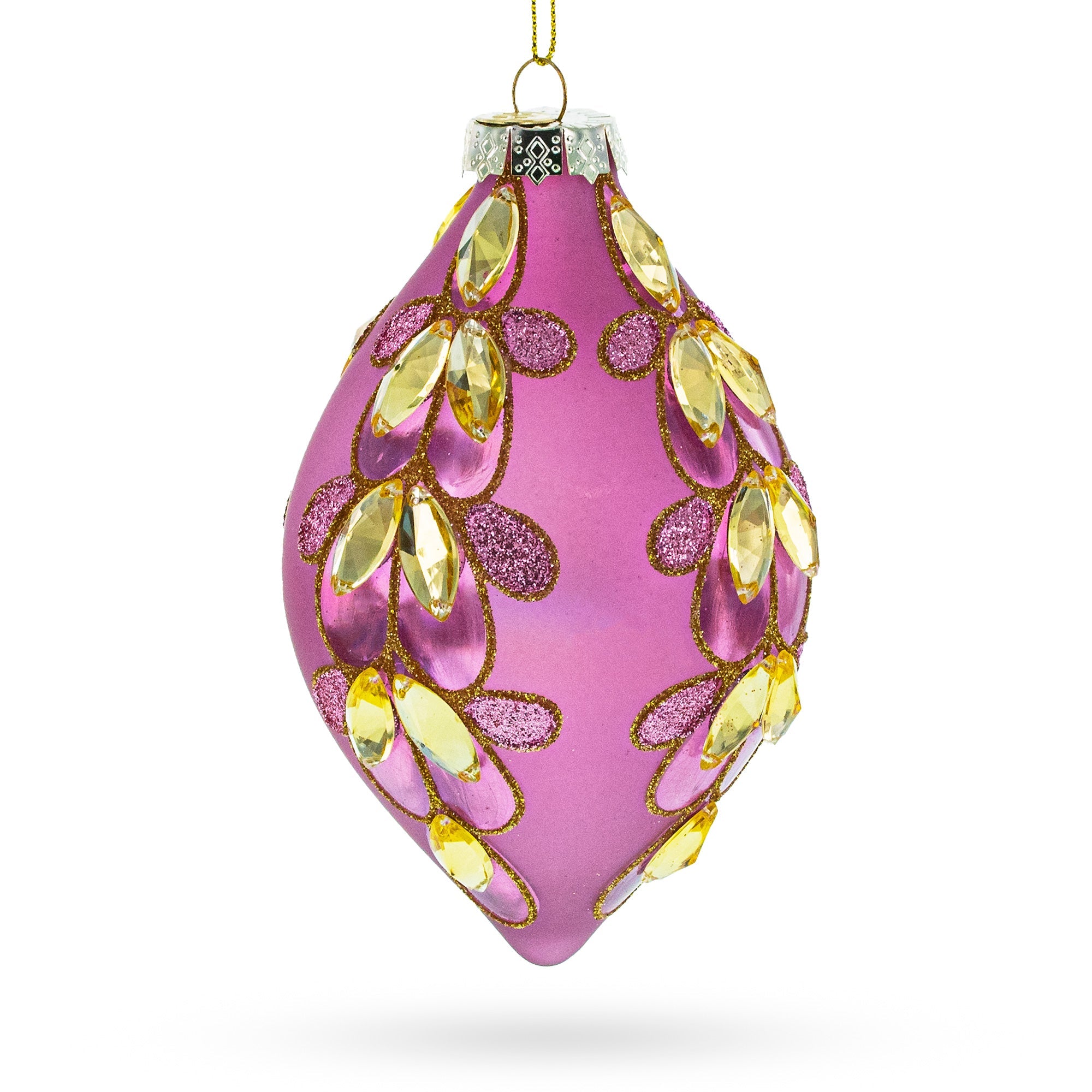 Radiant Pink Jeweled Glass Rhombus Finial - Blown Glass Christmas Ornament