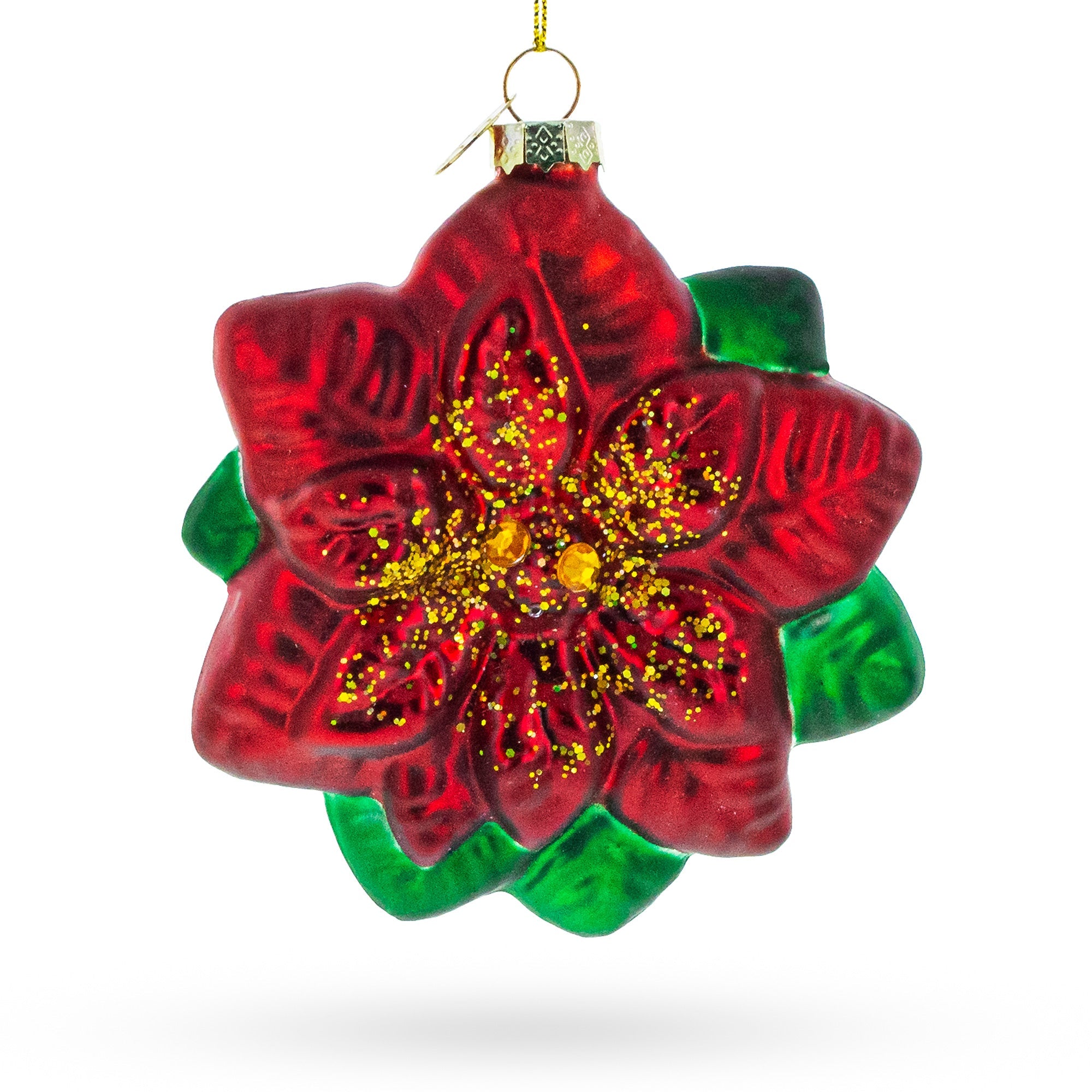 Exquisite Poinsettia Flower - Blown Glass Christmas Ornament