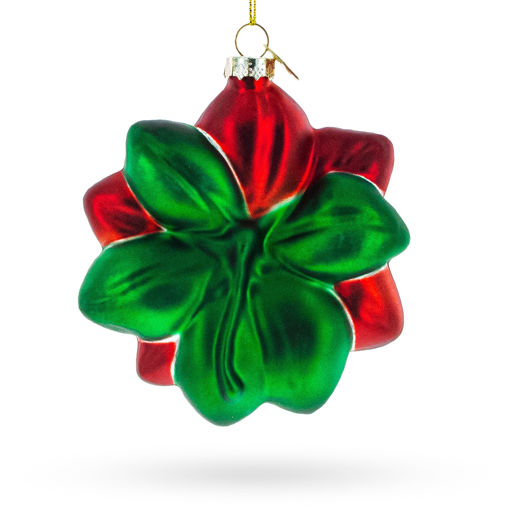 Exquisite Poinsettia Flower - Blown Glass Christmas Ornament