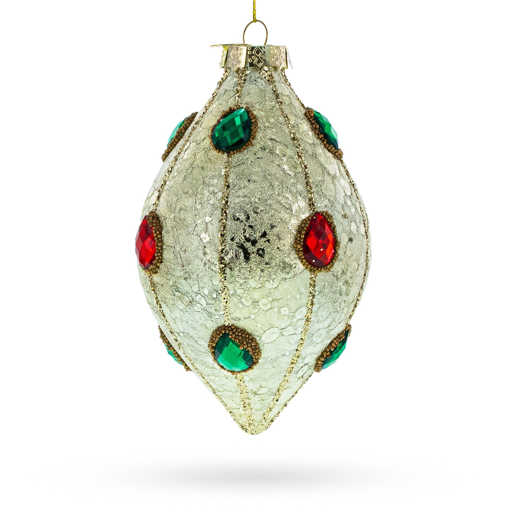 Green And Red Rhombus Blown Glass Christmas Ornament Adorned With Jewelry