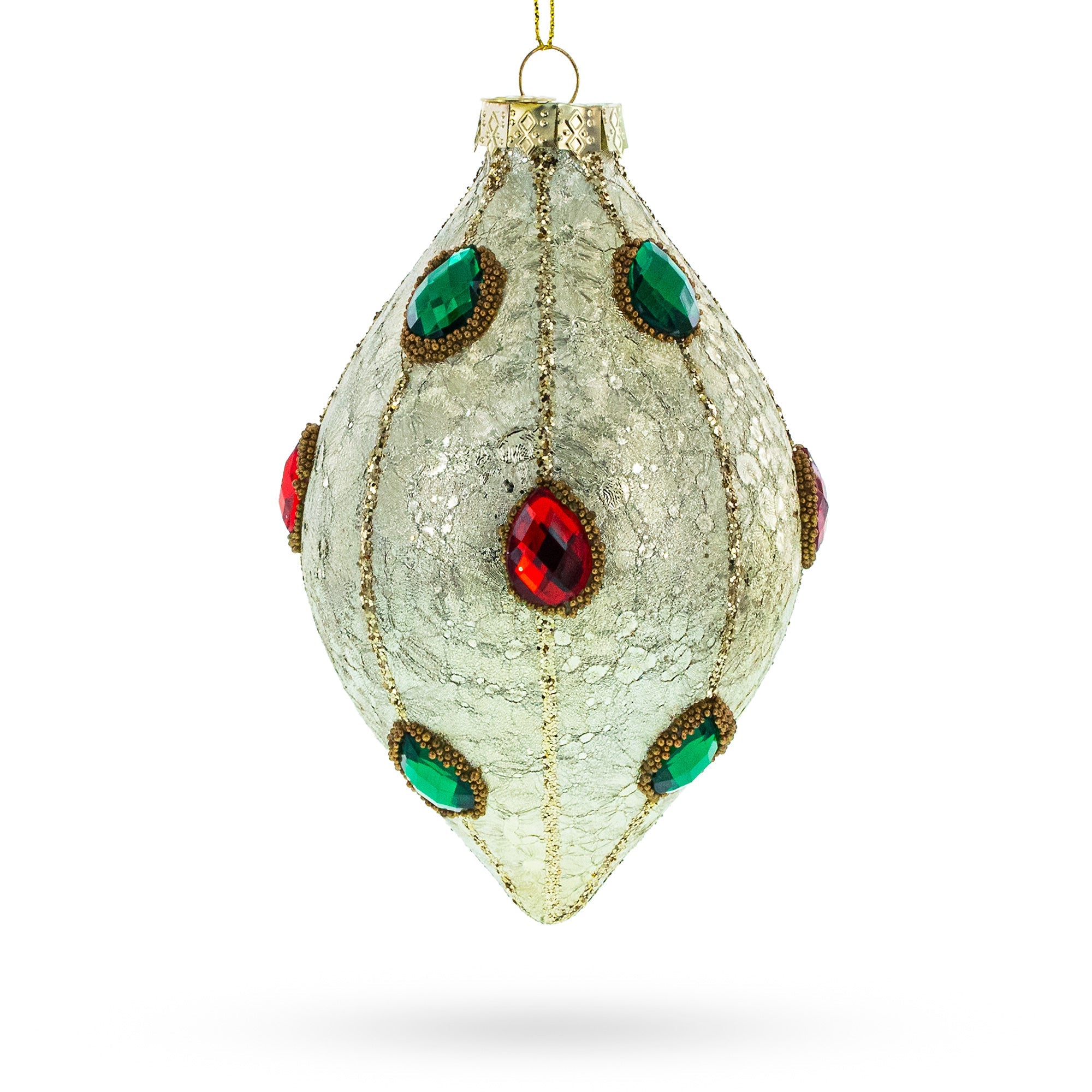 Green And Red Rhombus Blown Glass Christmas Ornament Adorned With Jewelry