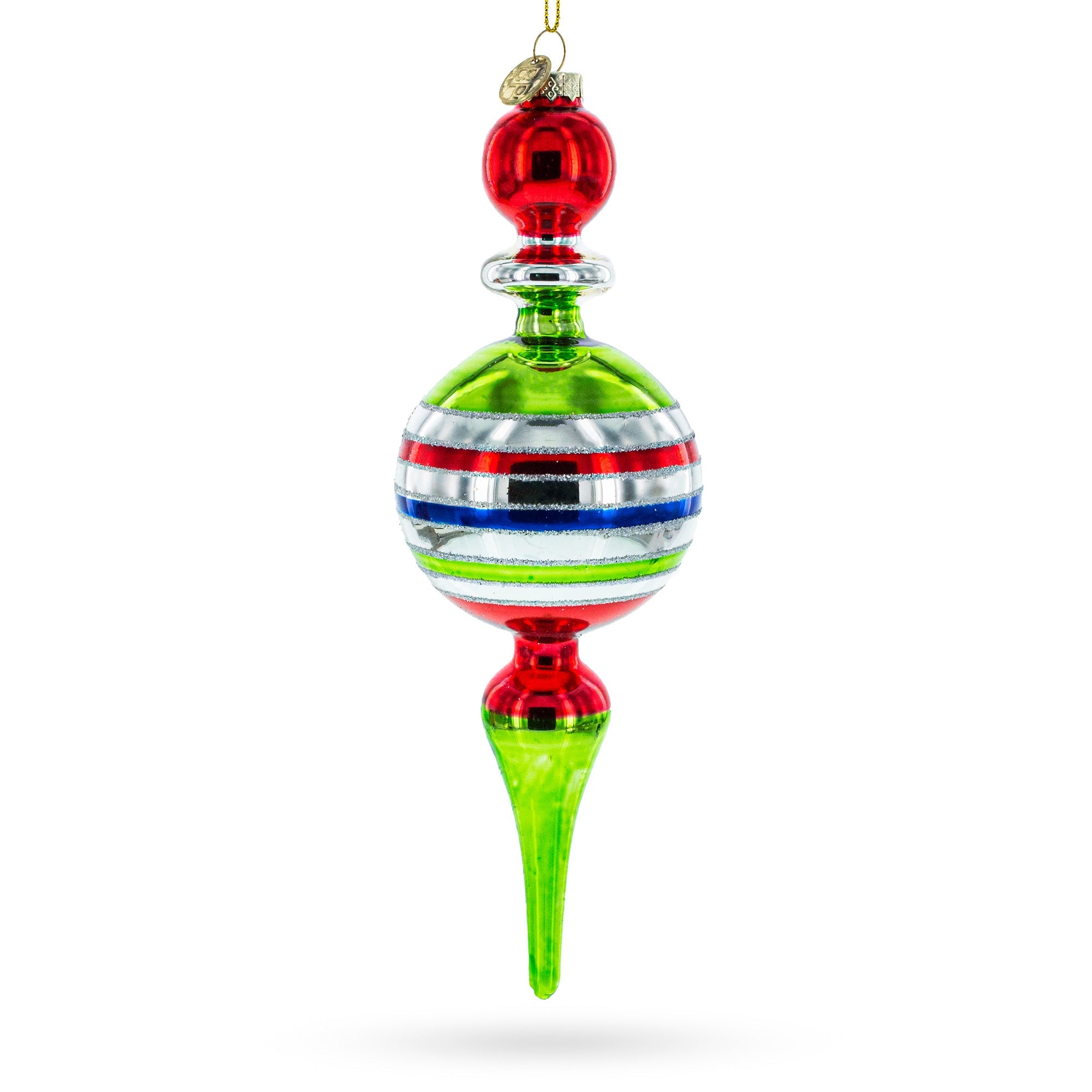 Vintage-inspired Multicolored Finial - Handcrafted Blown Glass Christmas Ornament