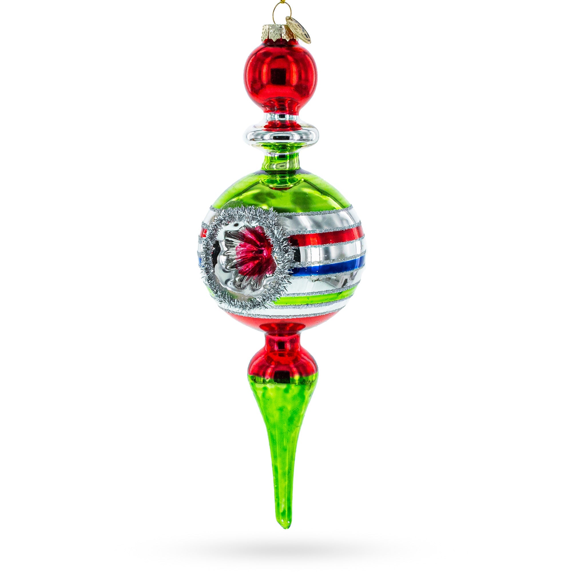 Vintage-inspired Multicolored Finial - Handcrafted Blown Glass Christmas Ornament