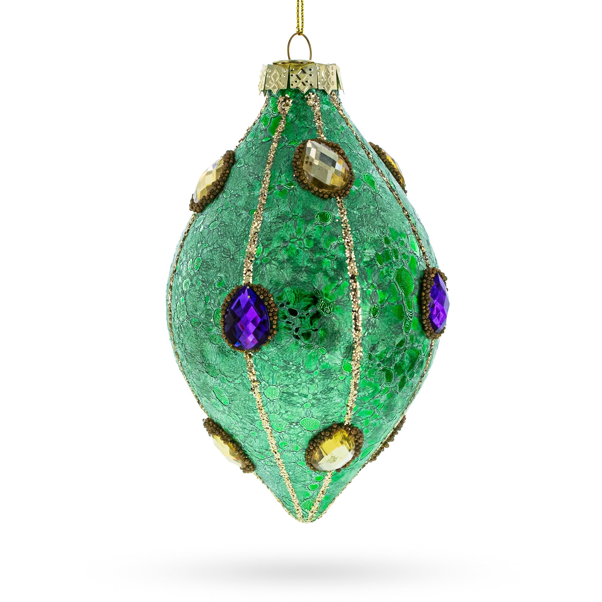 Jeweled Green Rhombus - Luxurious Blown Glass Christmas Ornament