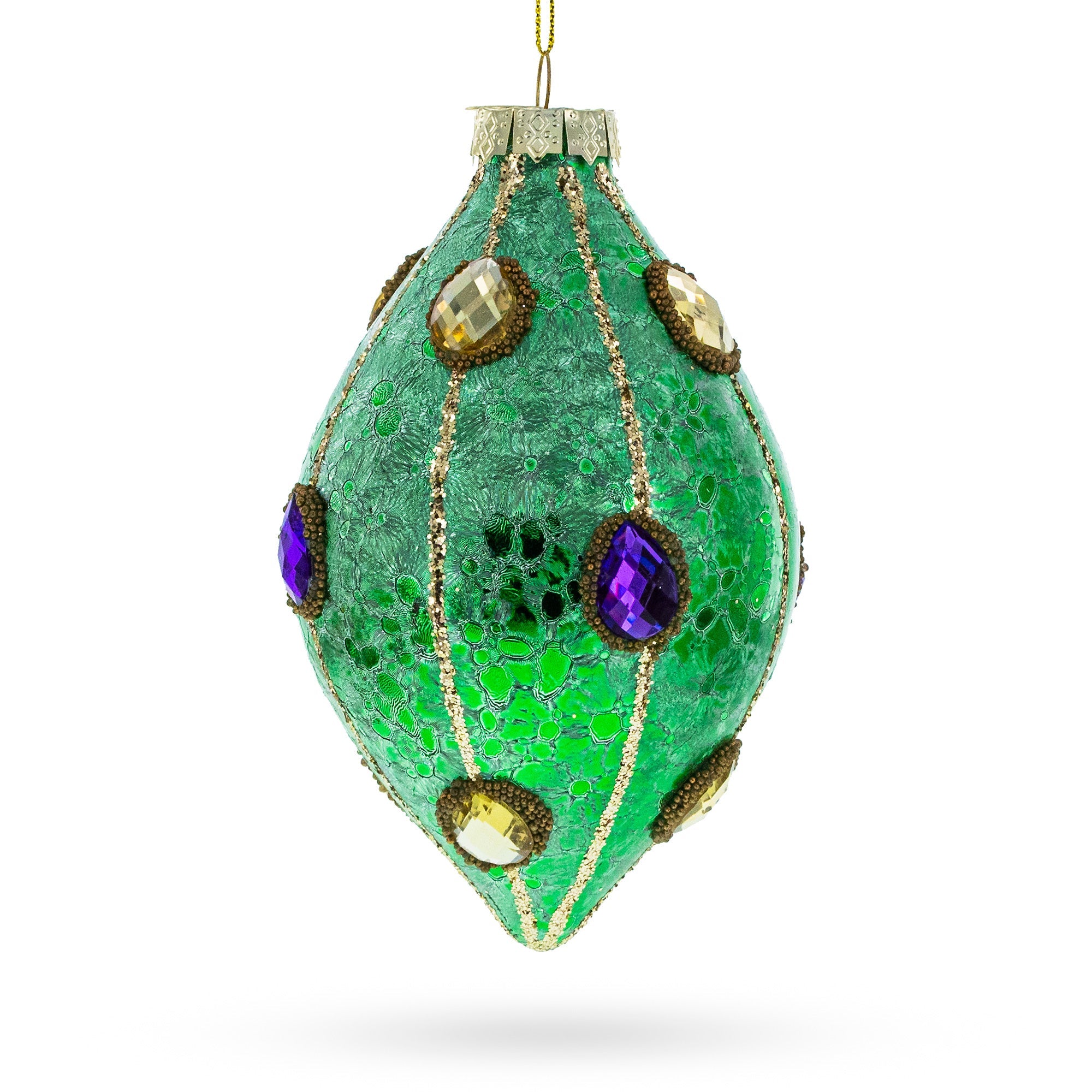 Jeweled Green Rhombus - Luxurious Blown Glass Christmas Ornament