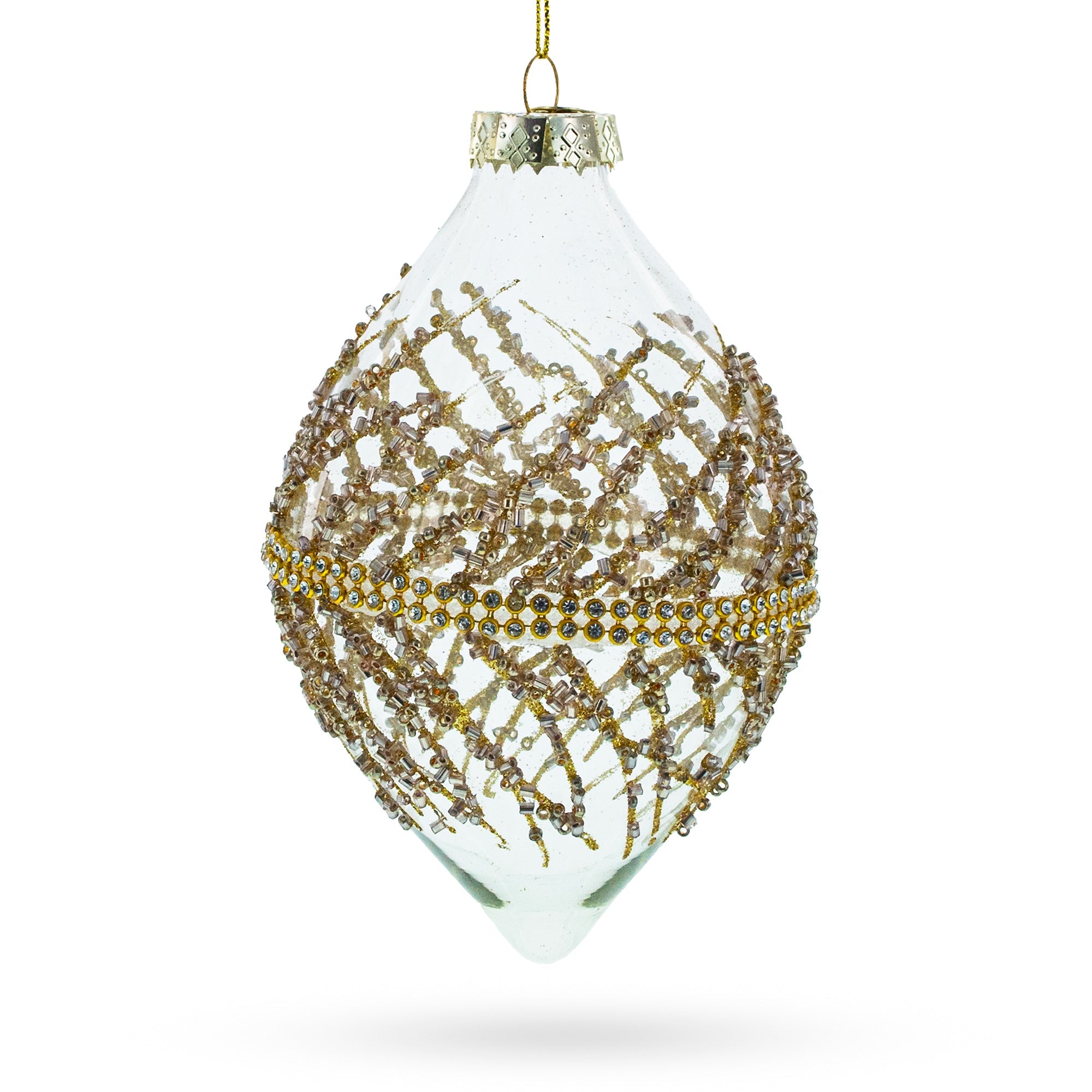 Golden Glitters On Clear Glass - Radiant Blown Glass Christmas Ornament