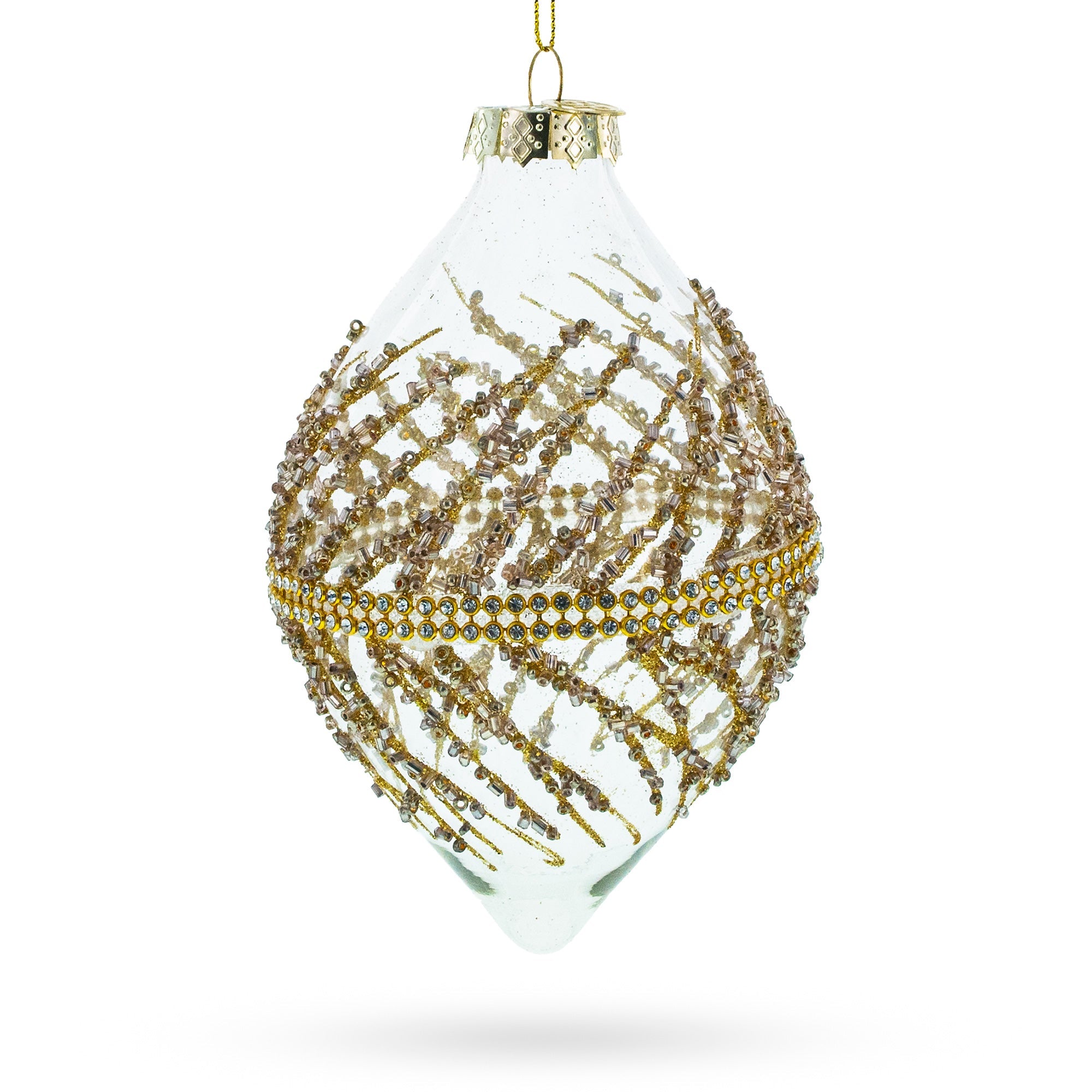 Golden Glitters On Clear Glass - Radiant Blown Glass Christmas Ornament