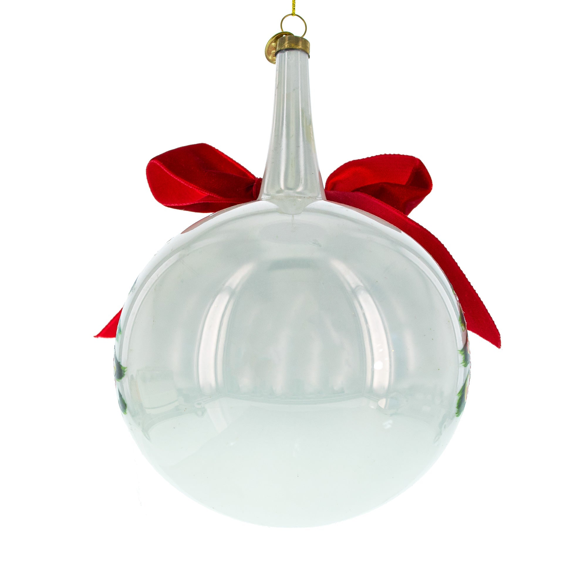 Santa By Tree With Red Bow - Festive Blown Glass Ball Christmas Ornament 7 Inches