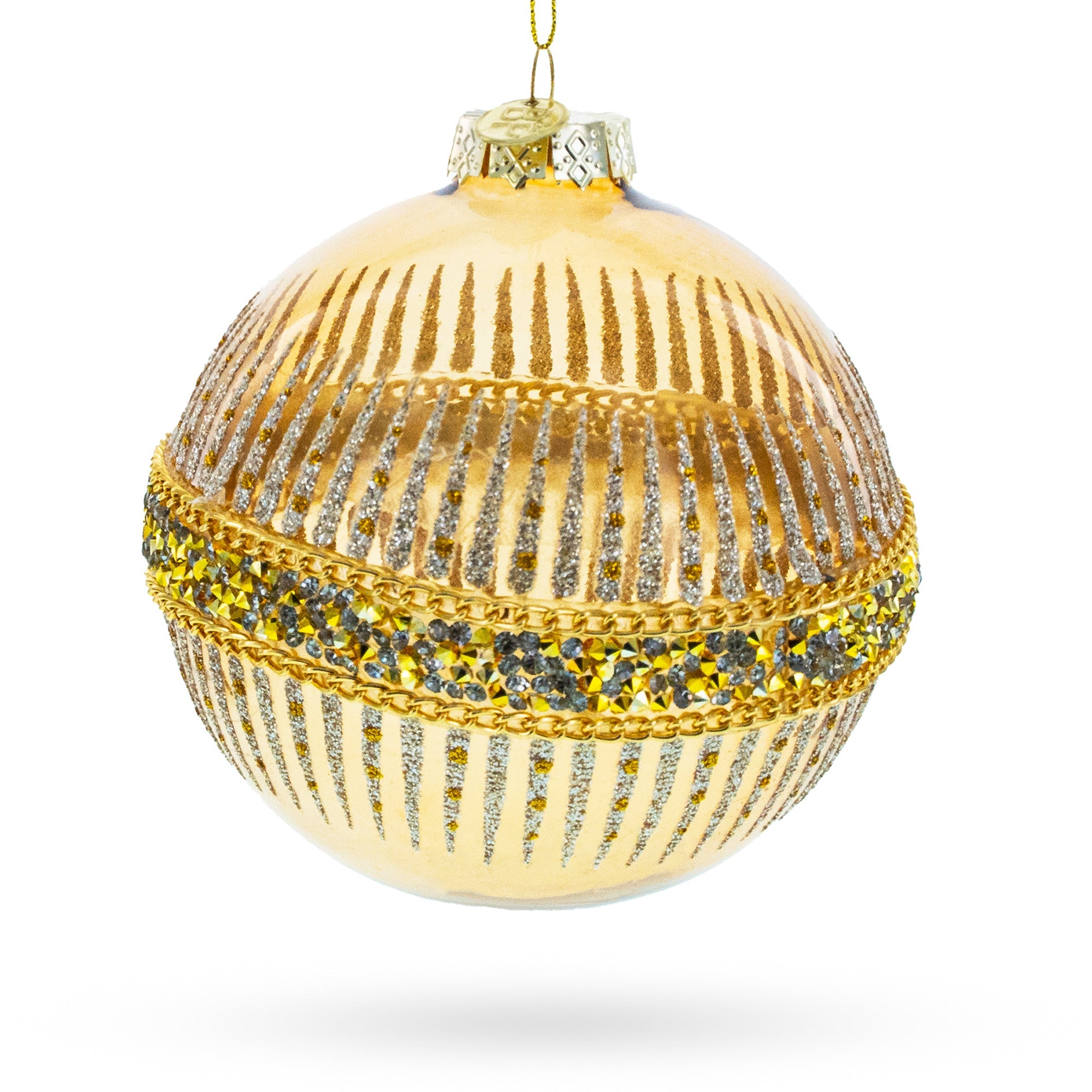 Glittering Gold Blown Glass Christmas Ornament