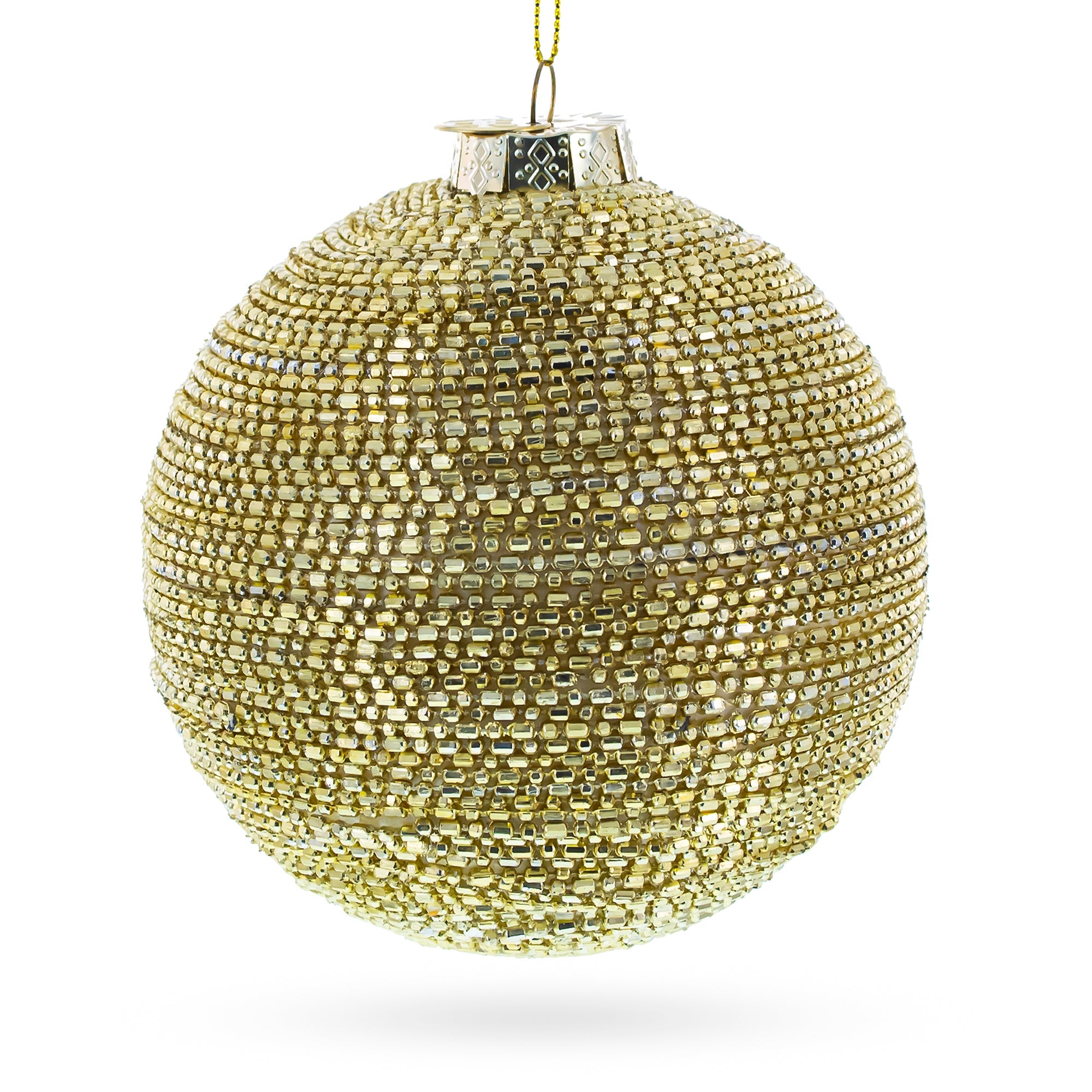 Beaded Gold Glass Ball - Luxurious Blown Glass Christmas Ornament