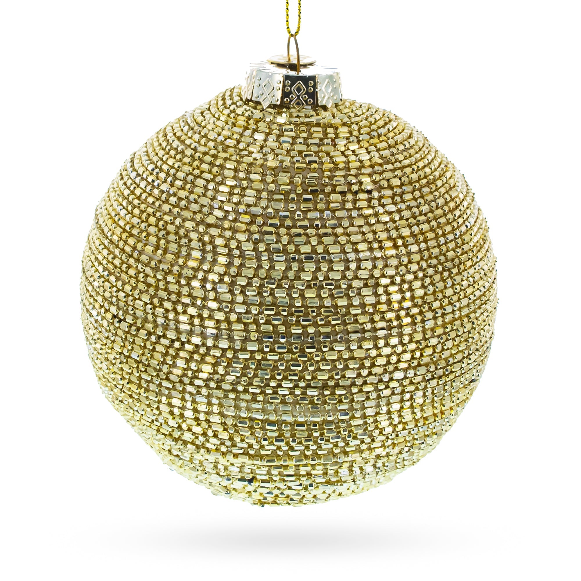 Beaded Gold Glass Ball - Luxurious Blown Glass Christmas Ornament