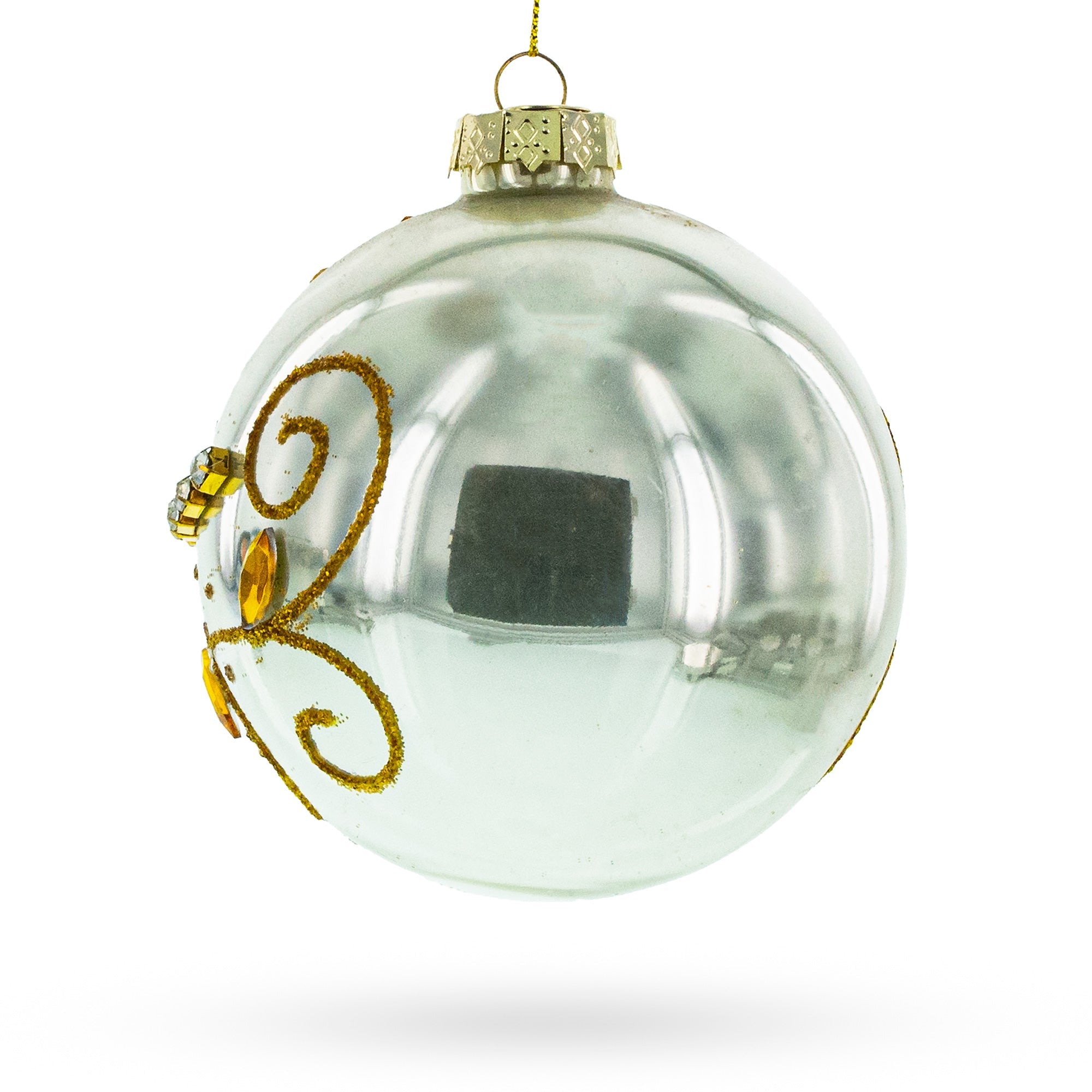 Jeweled Flowers - Exquisite Blown Glass Ball Christmas Ornament