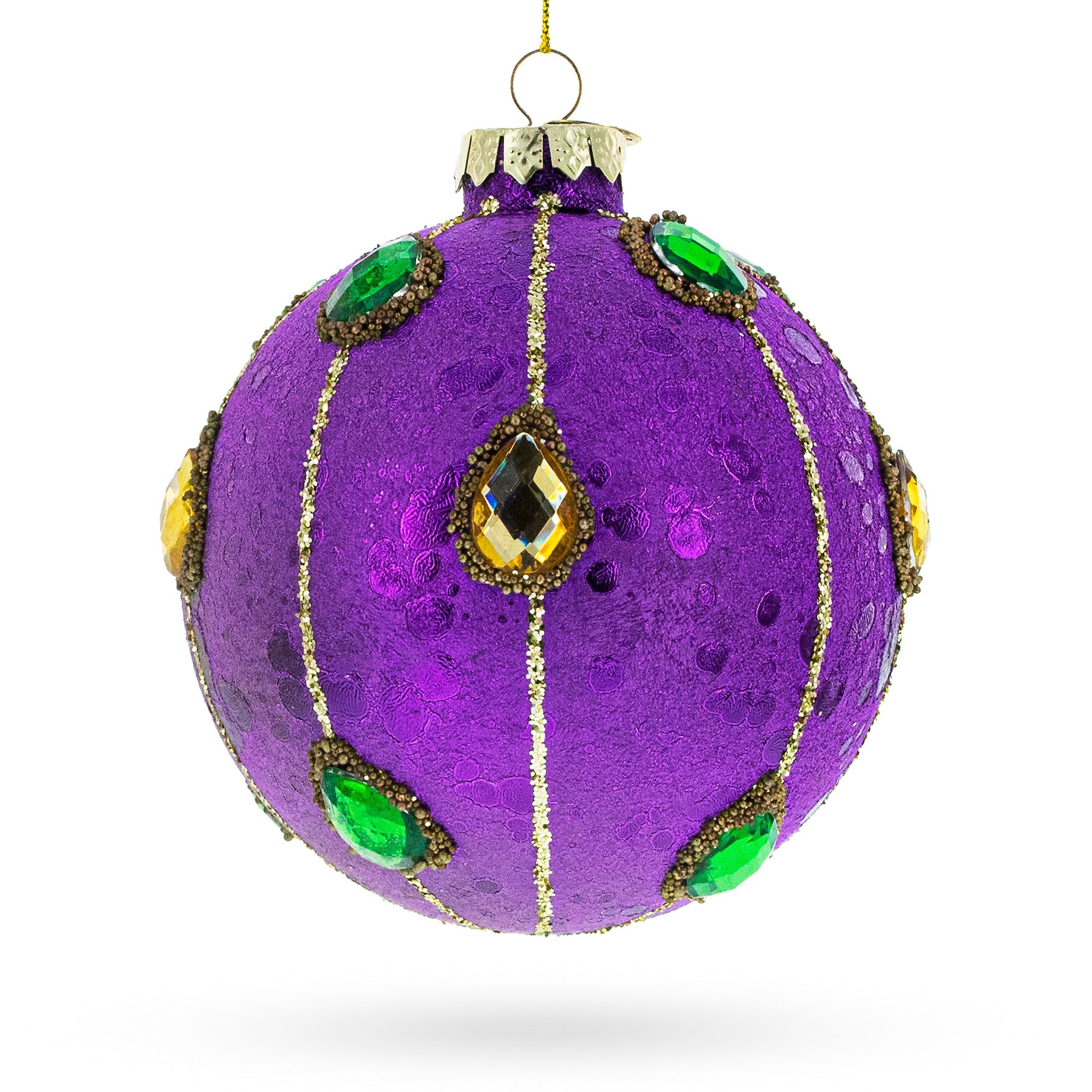 Jeweled-accent Purple Ball - Elegant Blown Glass Ball Christmas Ornament