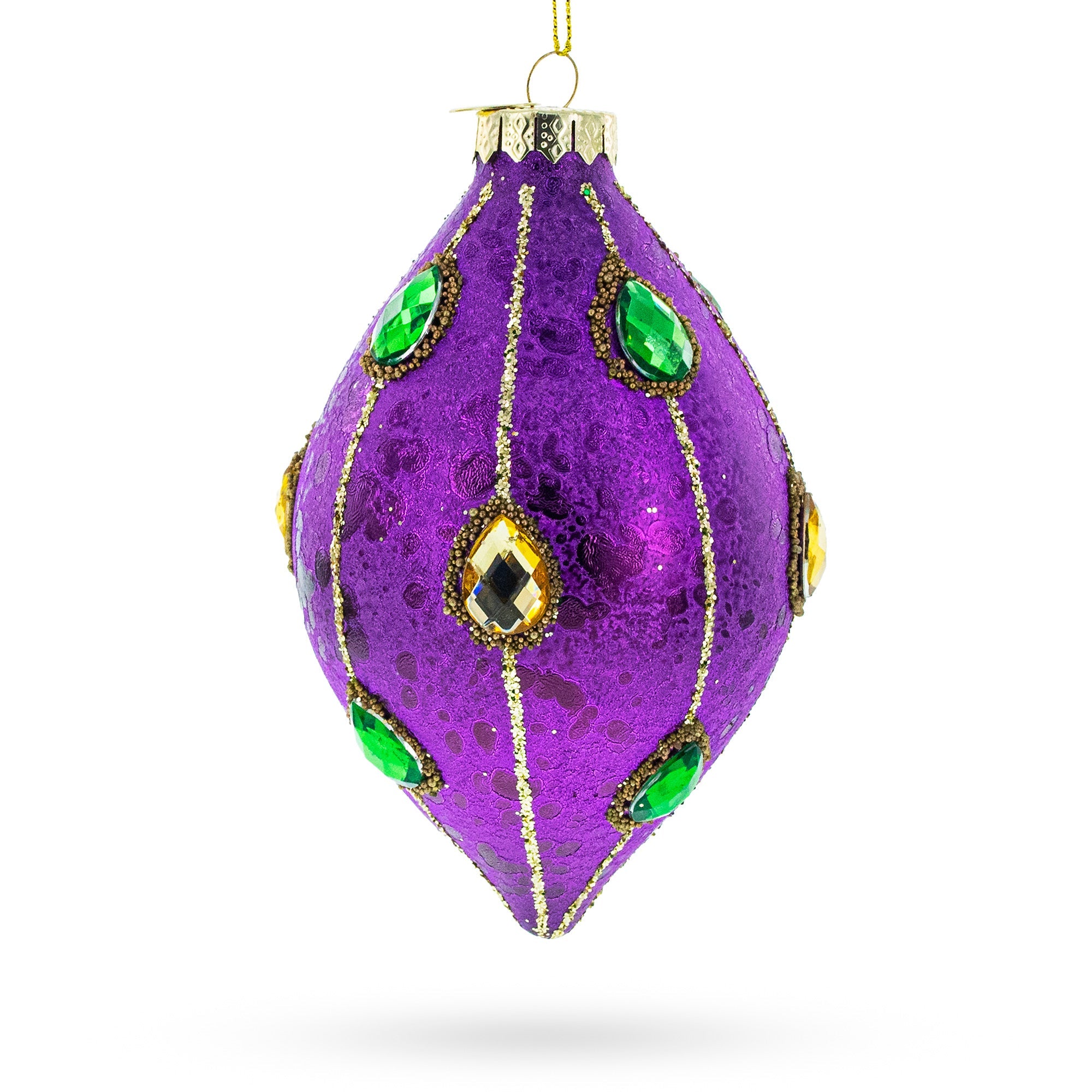 Jeweled-accent Purple Rhombus Finial - Luxurious Blown Glass Christmas Ornament