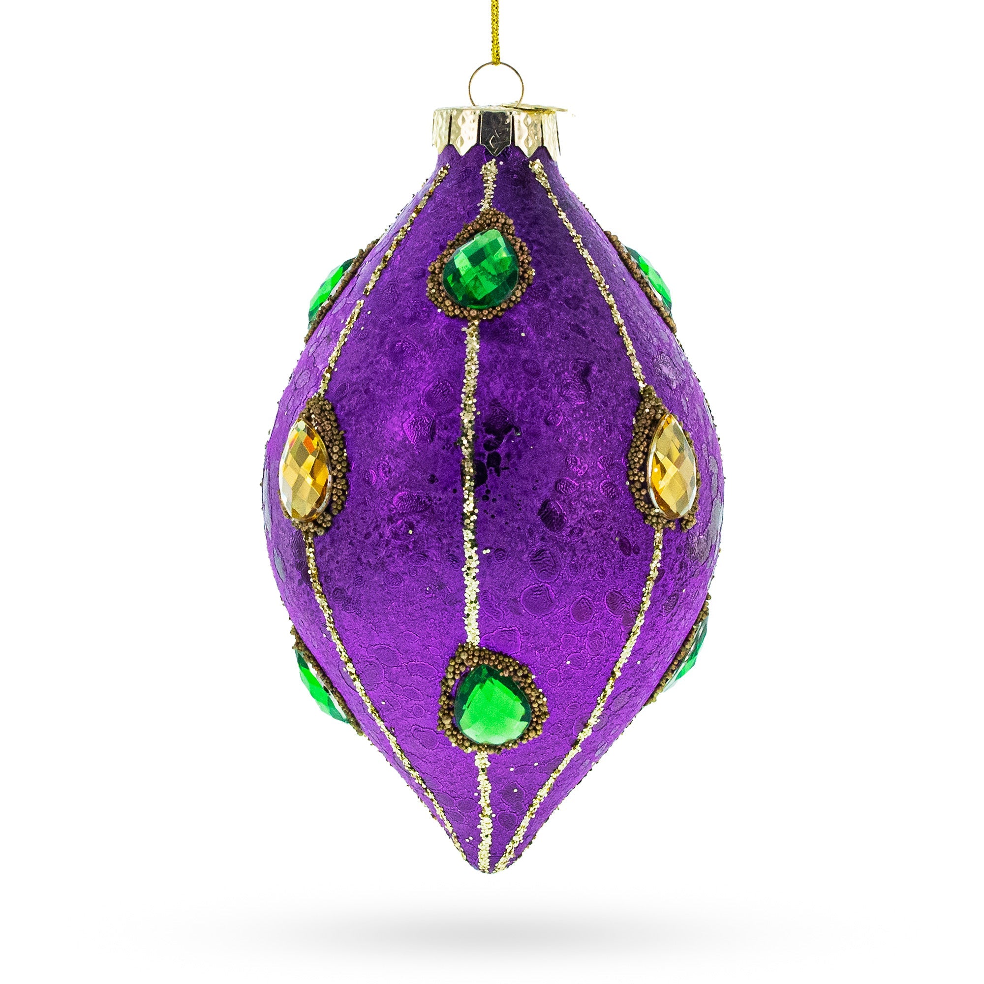 Jeweled-accent Purple Rhombus Finial - Luxurious Blown Glass Christmas Ornament