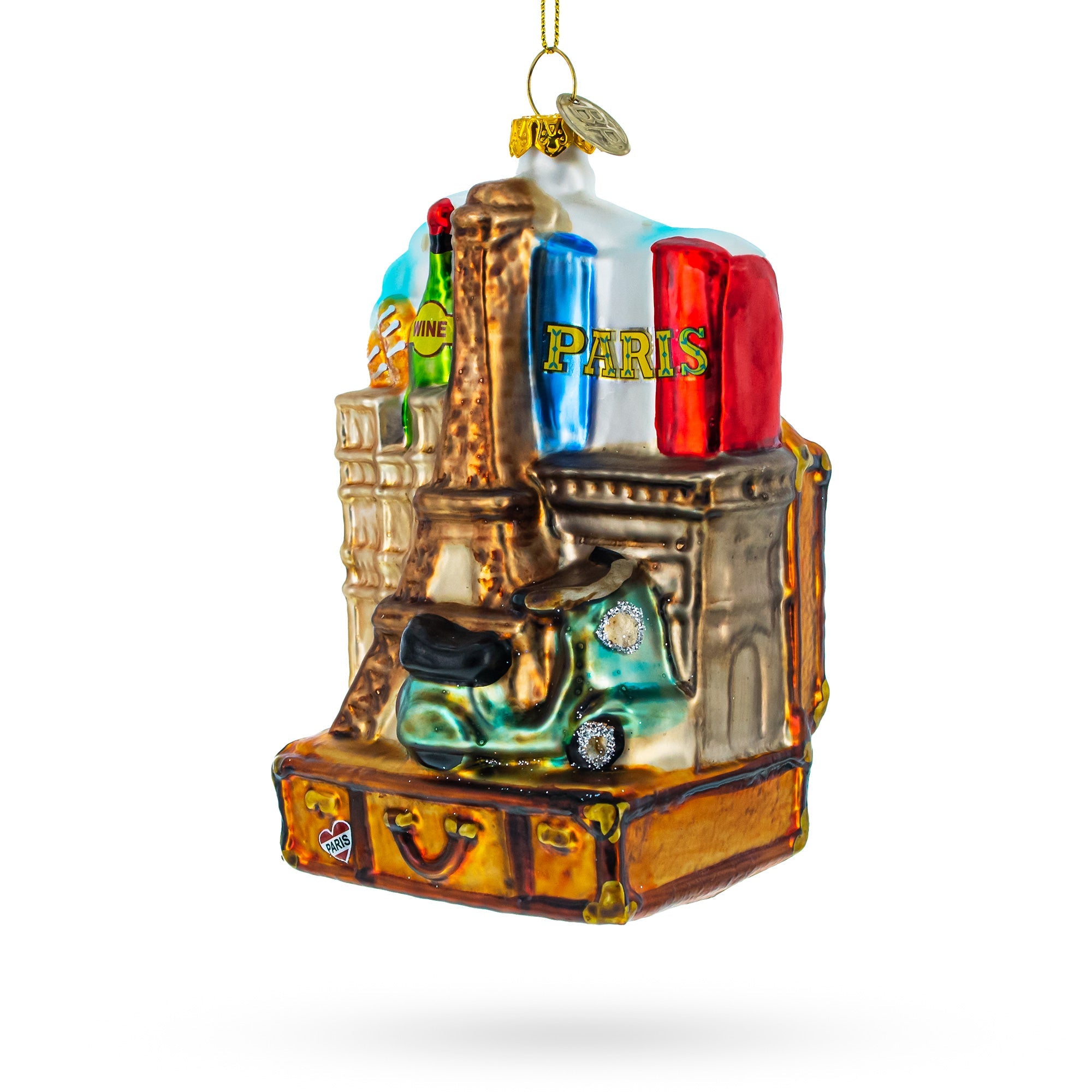 Landmarks In Paris, France - Blown Glass Christmas Ornament