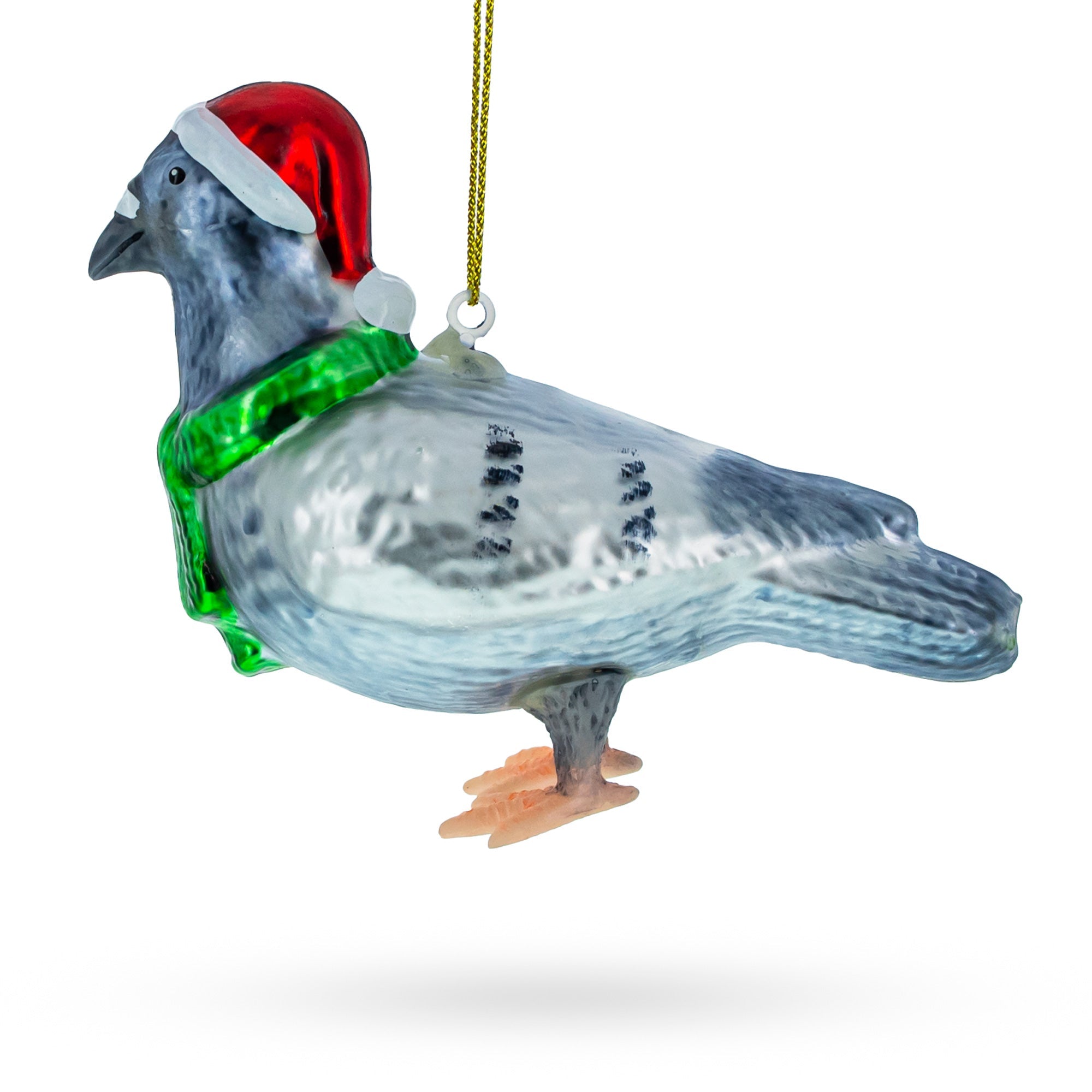 Festive Santa Hat-wearing Pigeon - Blown Glass Christmas Ornament