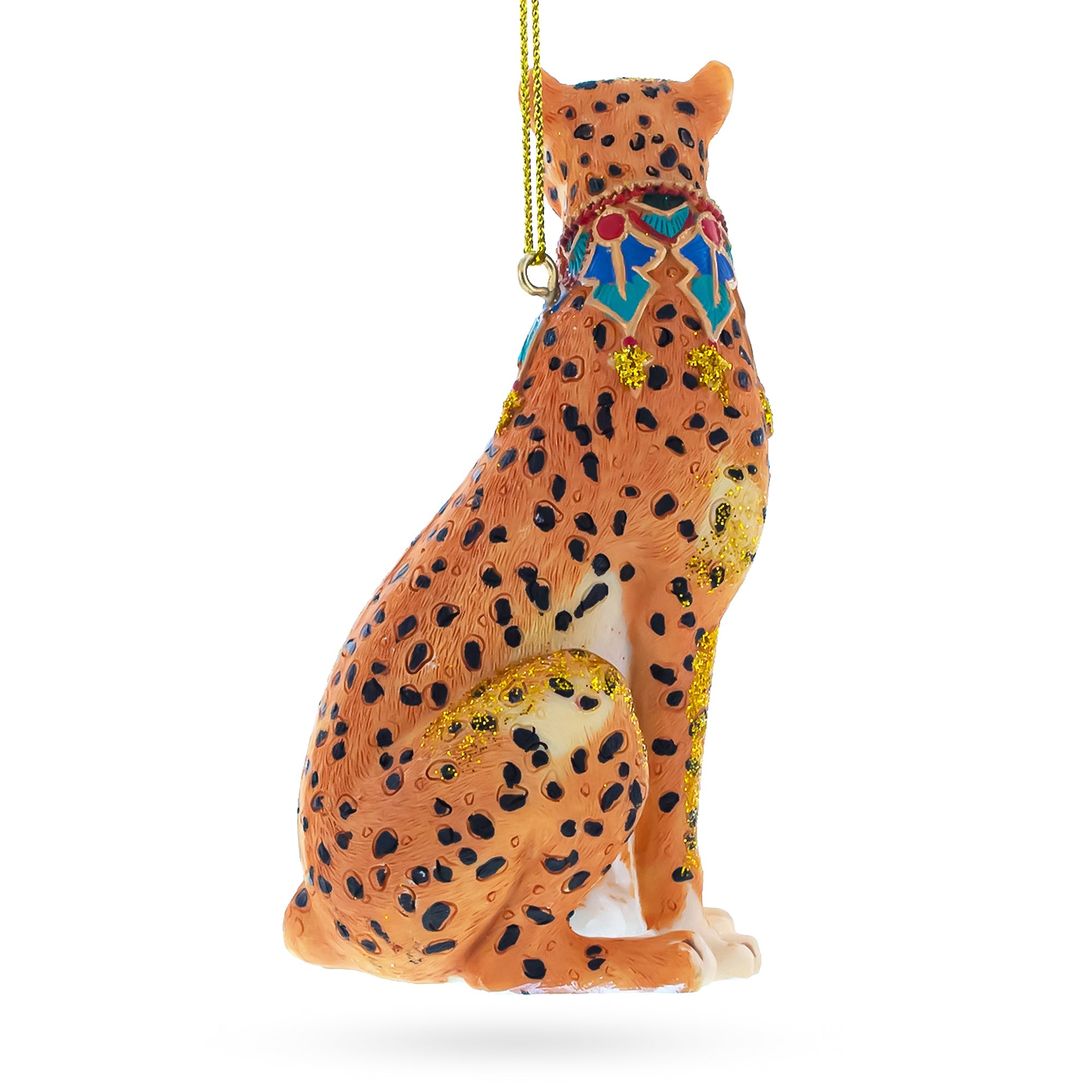 Jaguar With Bow - Blown Glass Christmas Ornament