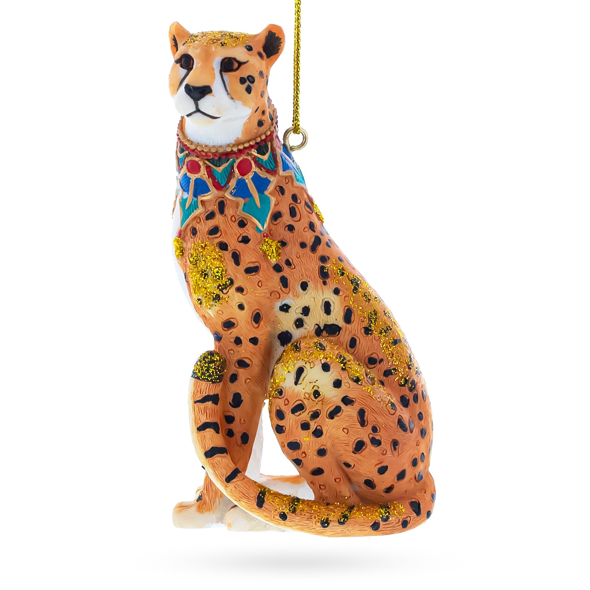 Jaguar With Bow - Blown Glass Christmas Ornament