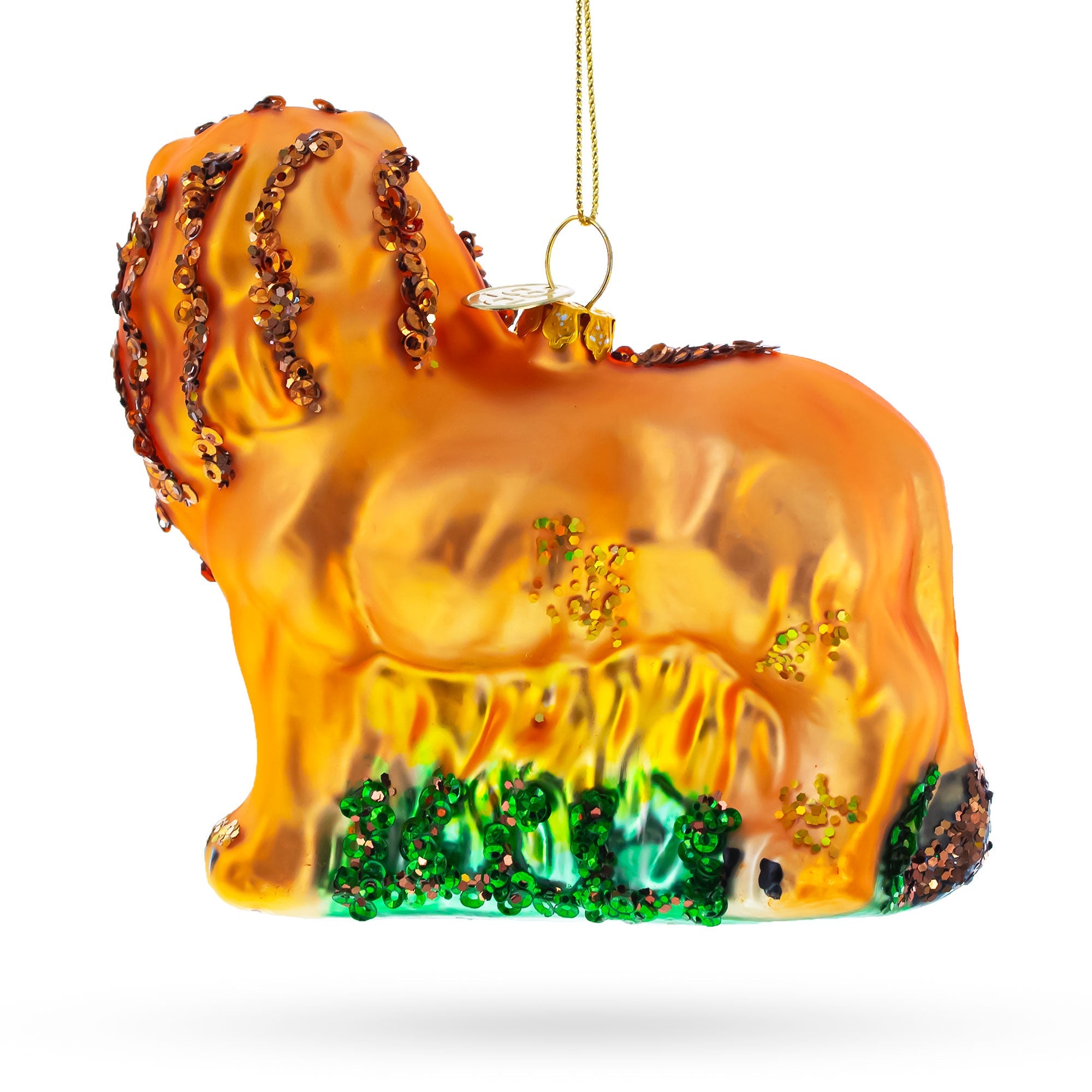 Lion On The Grass - Blown Glass Christmas Ornament