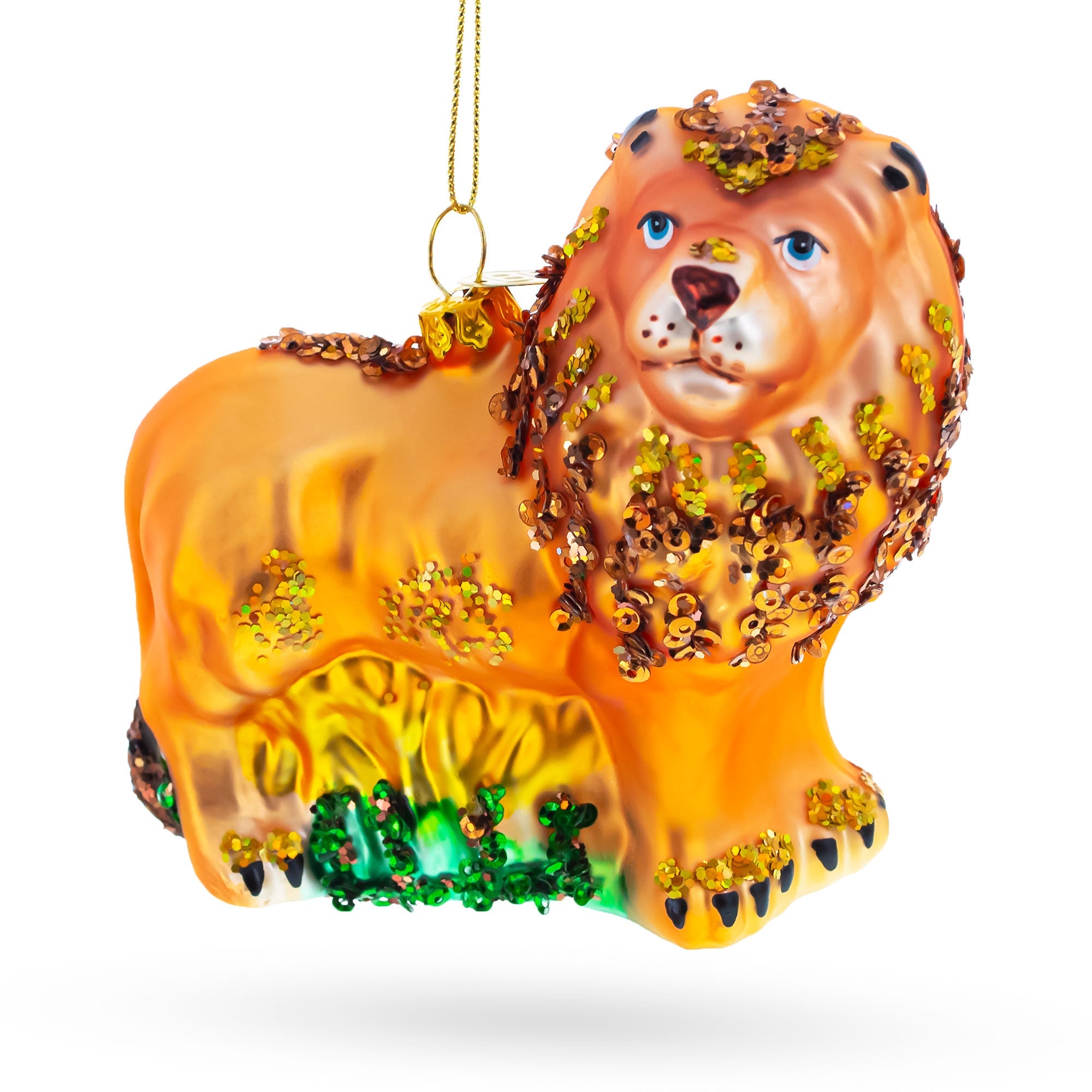 Lion On The Grass - Blown Glass Christmas Ornament