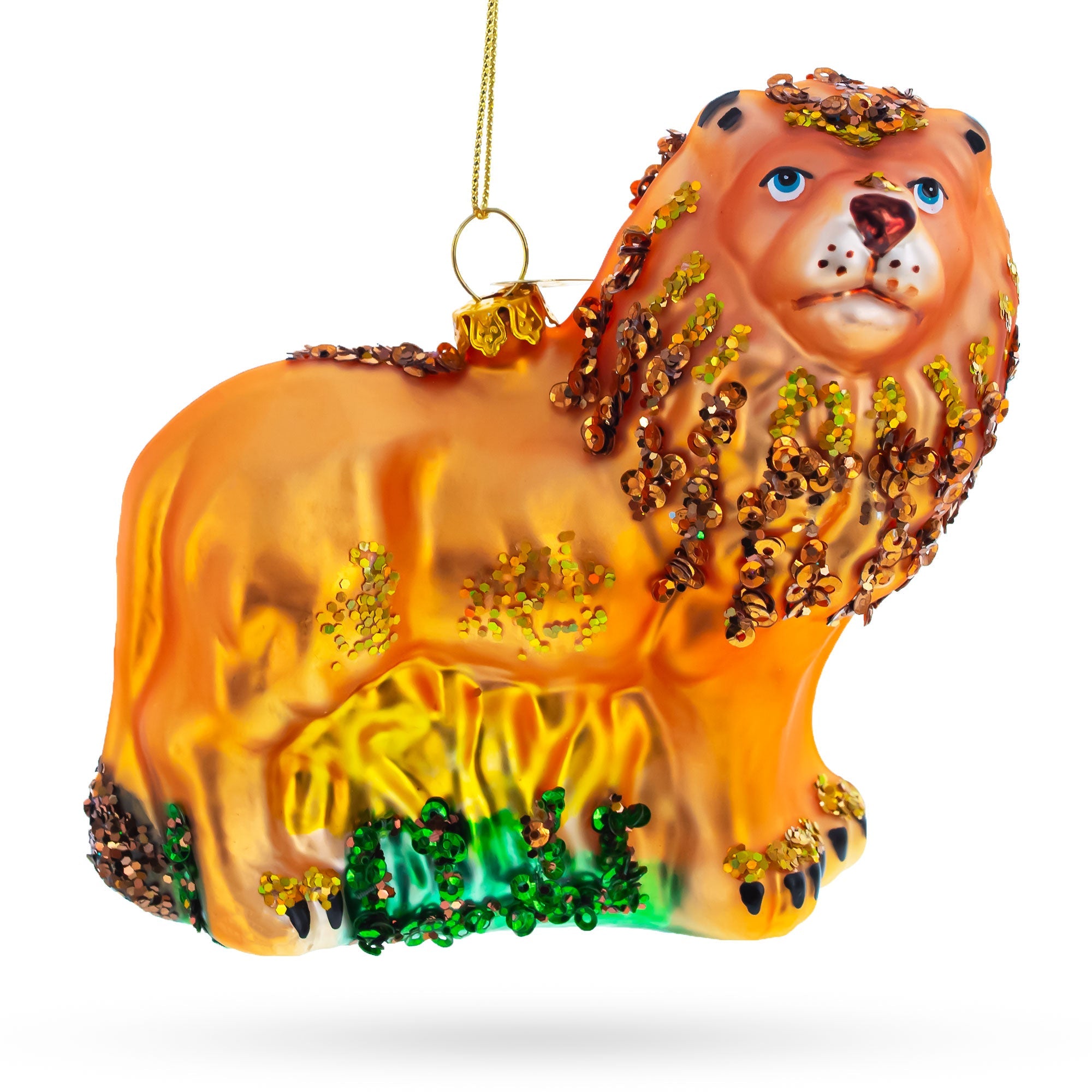 Lion On The Grass - Blown Glass Christmas Ornament