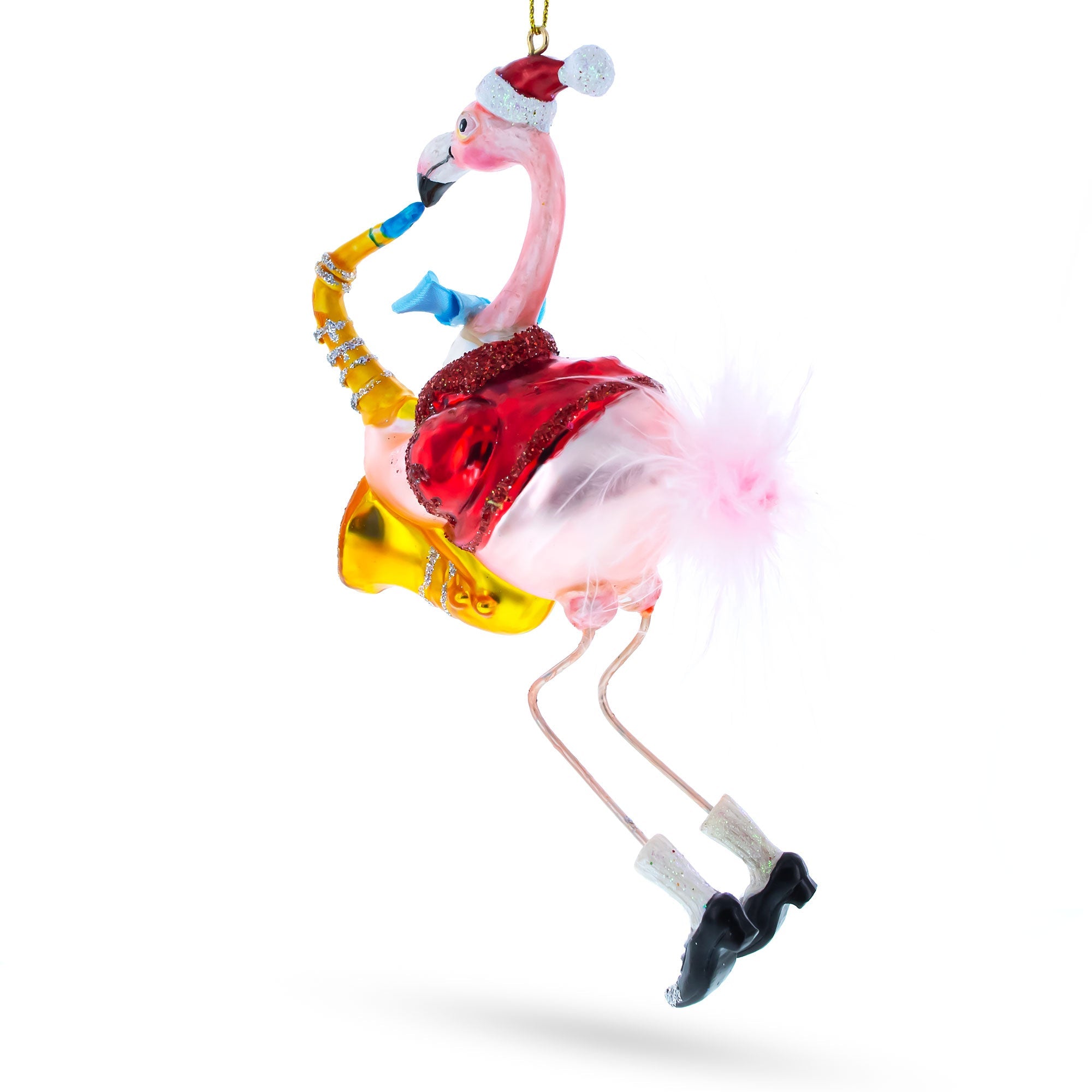 Jazz In The Tropics: Flamingo Playing Saxophone- Blown Glass Christmas Ornament