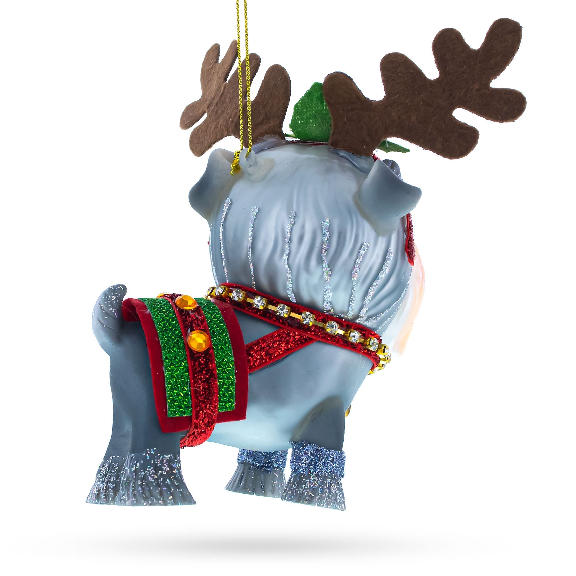 Schnauzer Wearing Reindeer Costume - Blown Glass Christmas Ornament