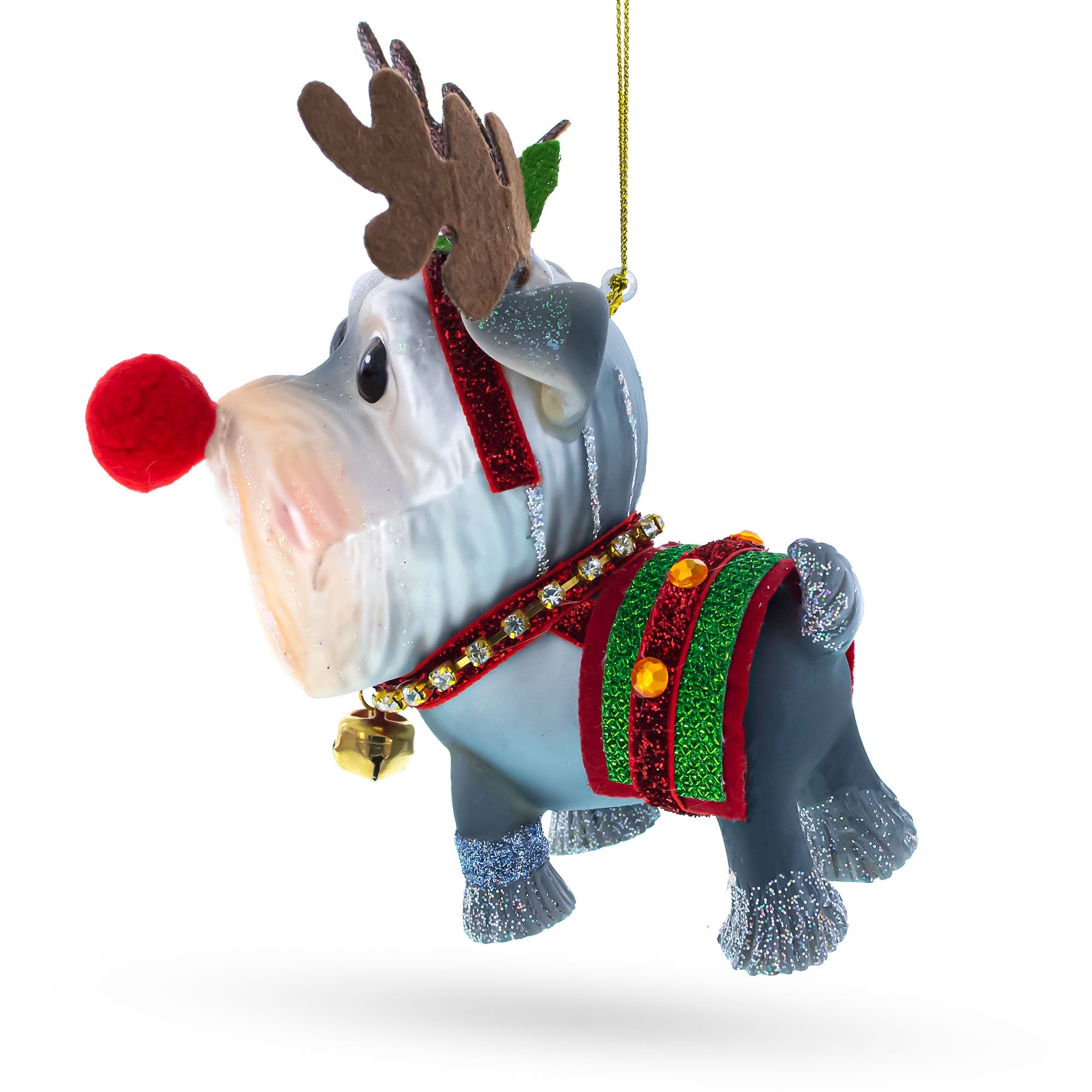 Schnauzer Wearing Reindeer Costume - Blown Glass Christmas Ornament