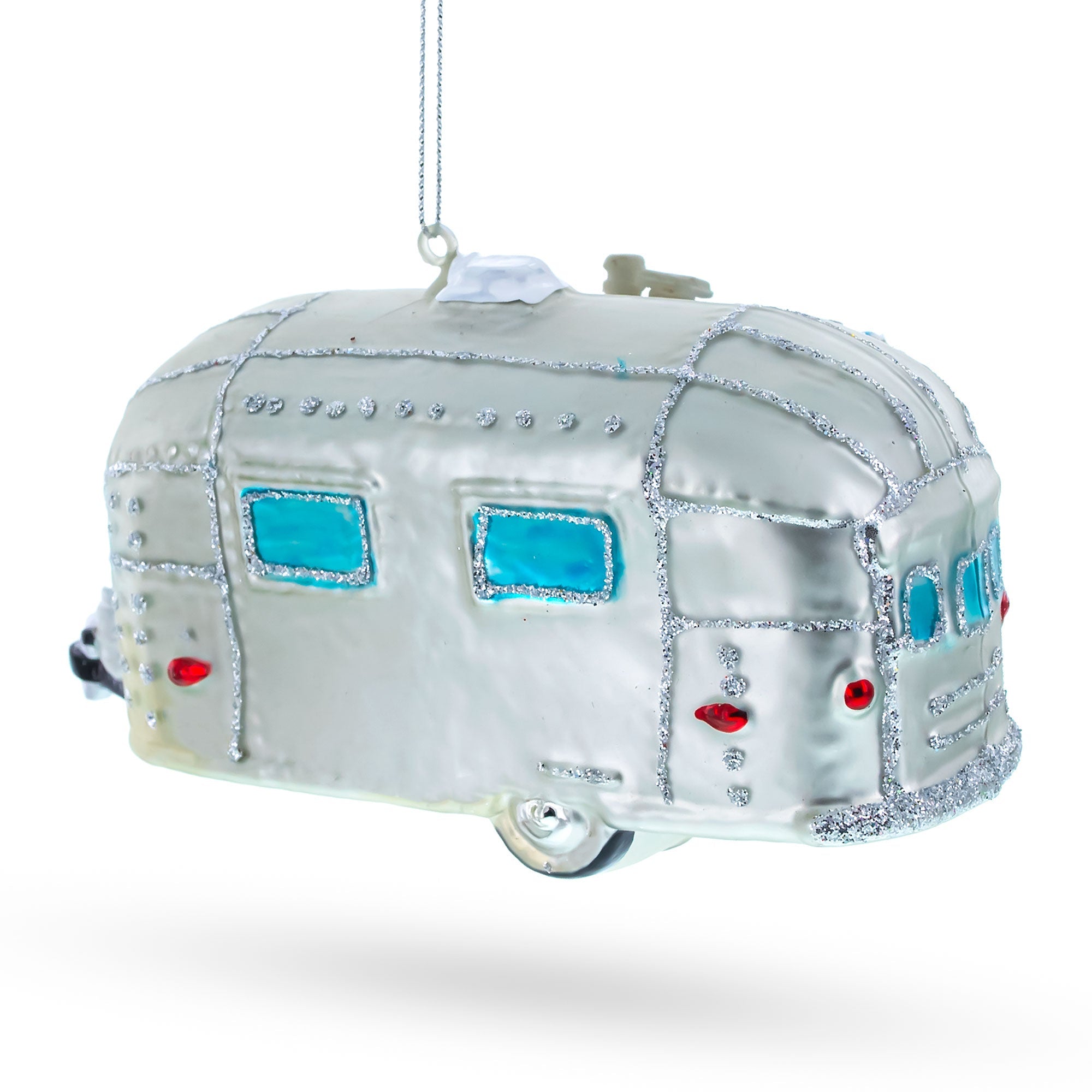 Camper Trailer With Awning - Blown Glass Christmas Ornament