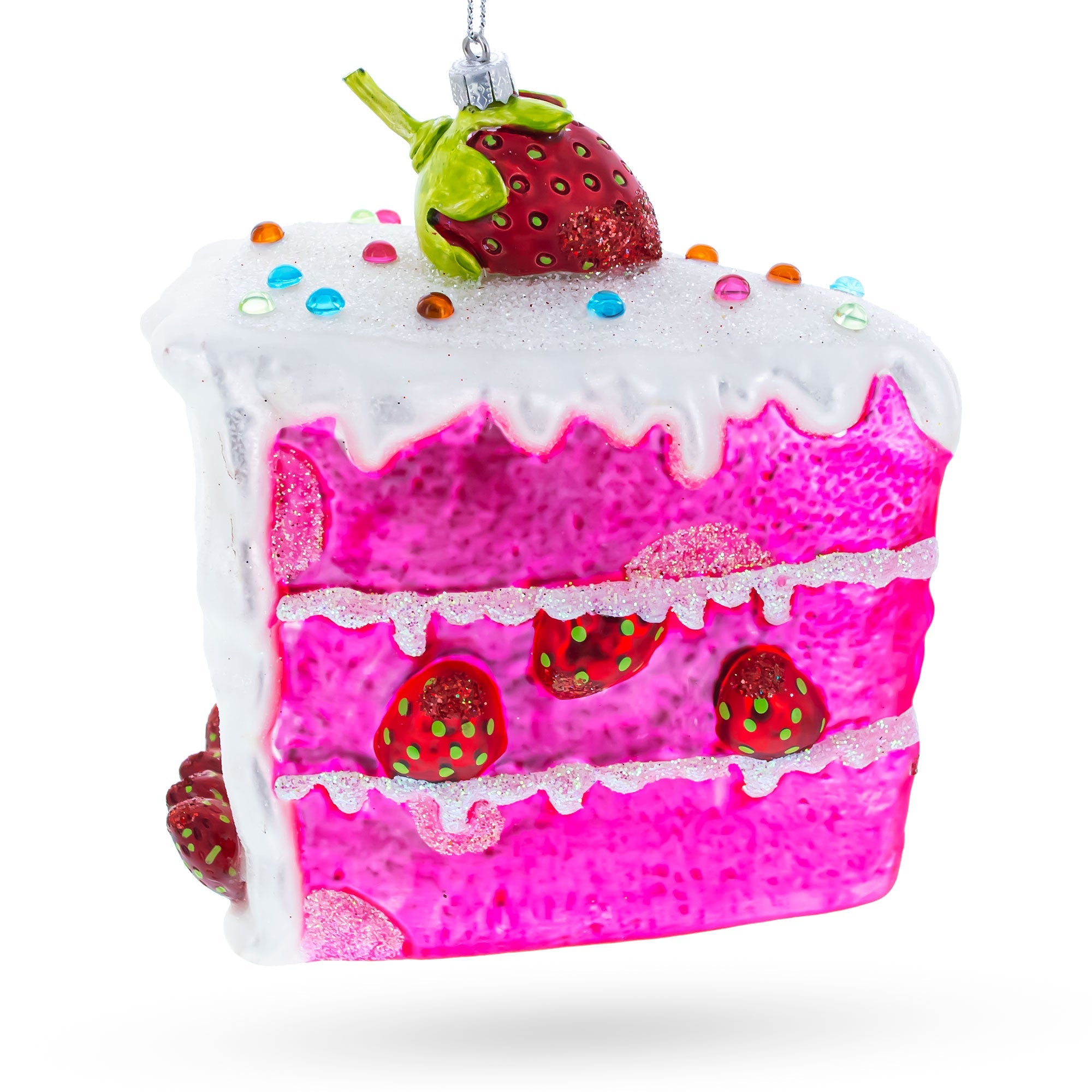 Piece Of Strawberry Cake - Blown Glass Christmas Ornament