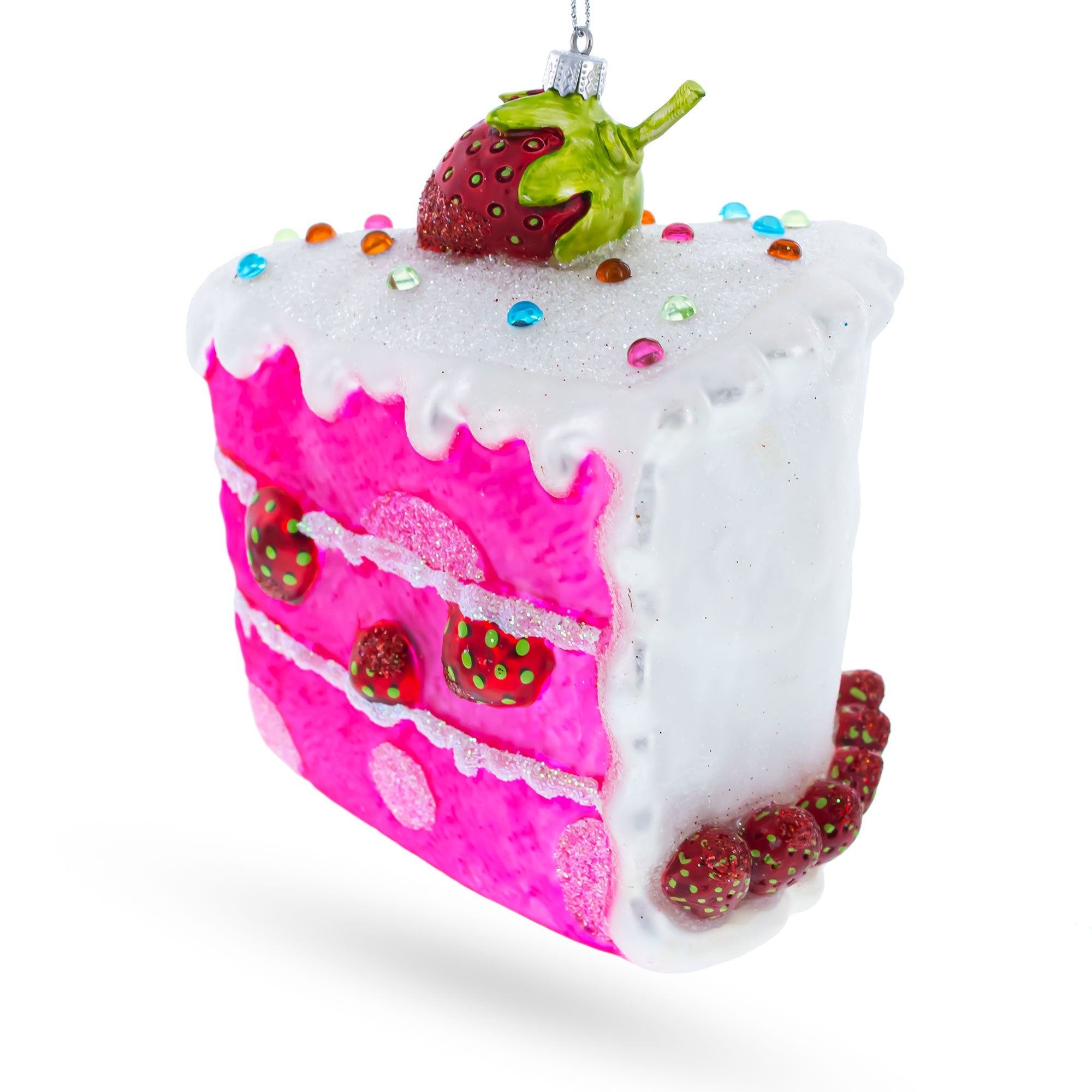 Piece Of Strawberry Cake - Blown Glass Christmas Ornament