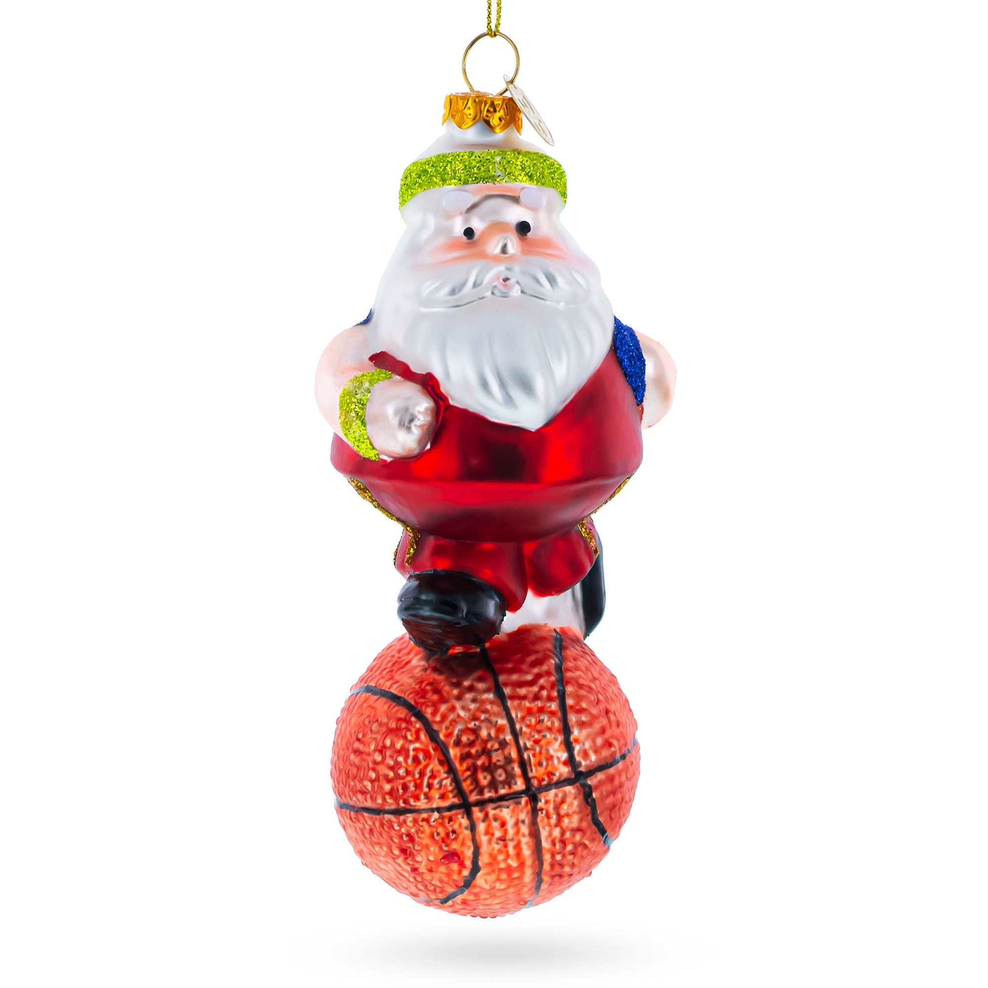 Santa The Basketball Player - Blown Glass Christmas Ornament