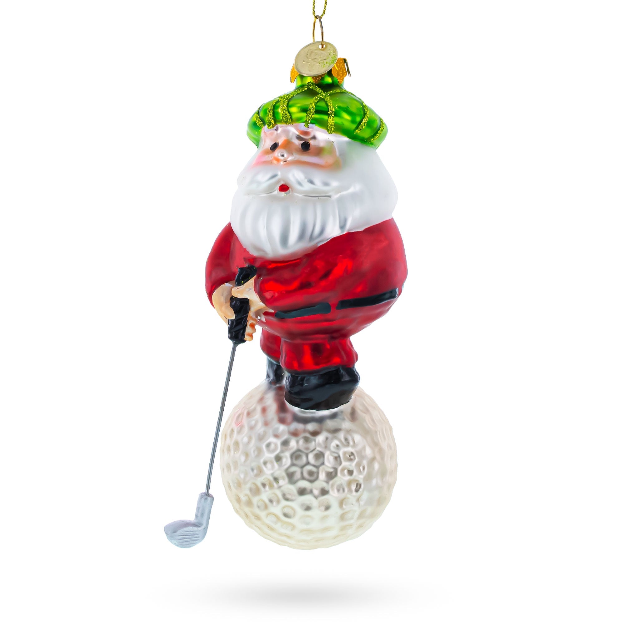 Santa The Golf Player - Blown Glass Christmas Ornament