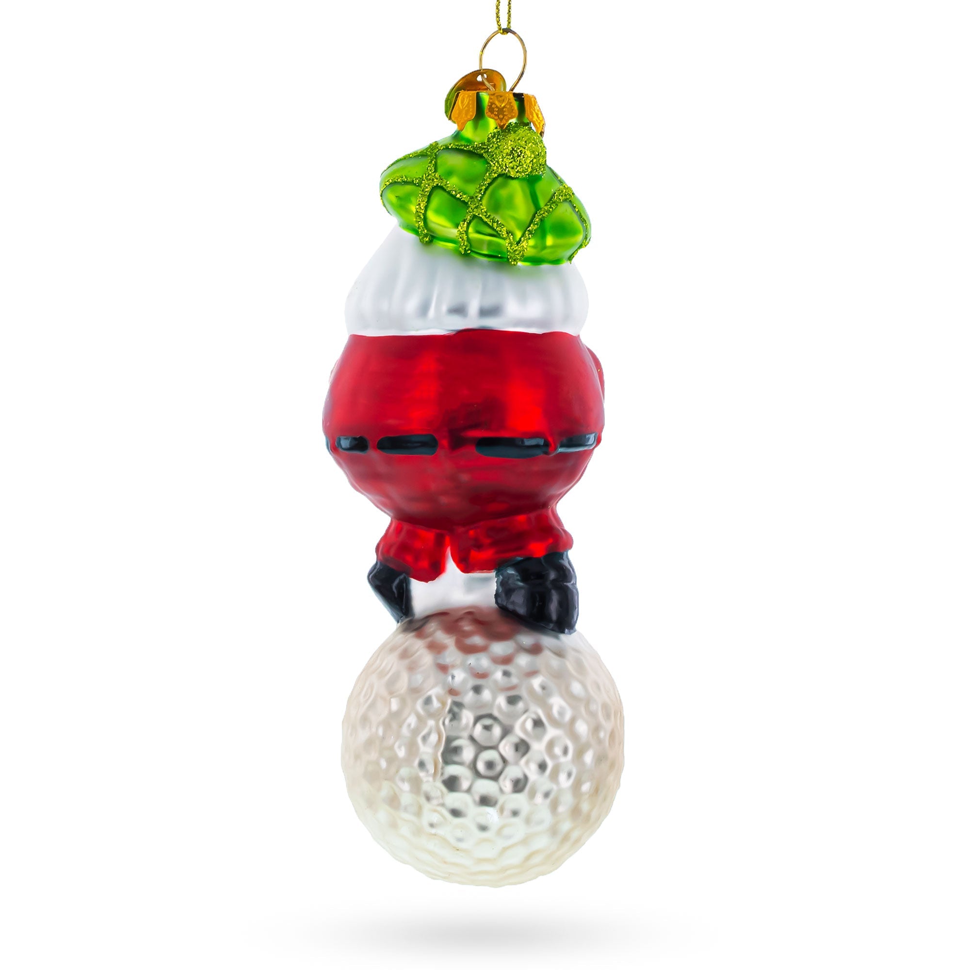 Santa The Golf Player - Blown Glass Christmas Ornament