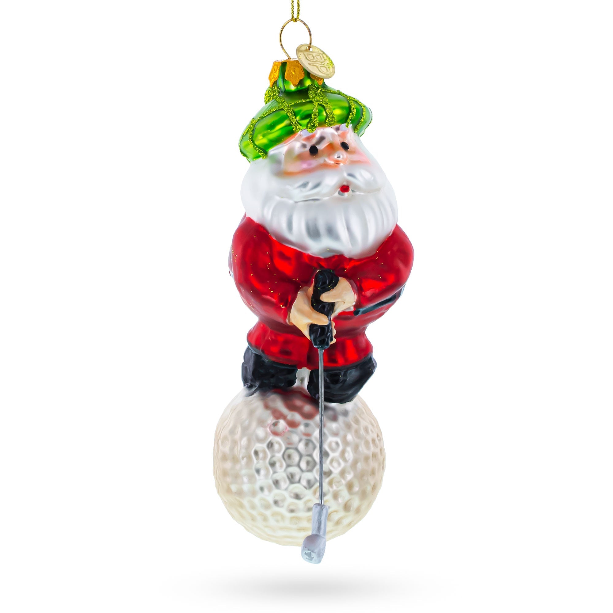 Santa The Golf Player - Blown Glass Christmas Ornament