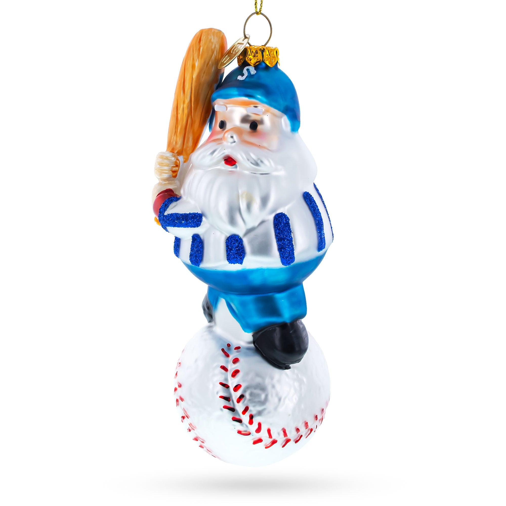 Santa The Baseball Player - Blown Glass Christmas Ornament