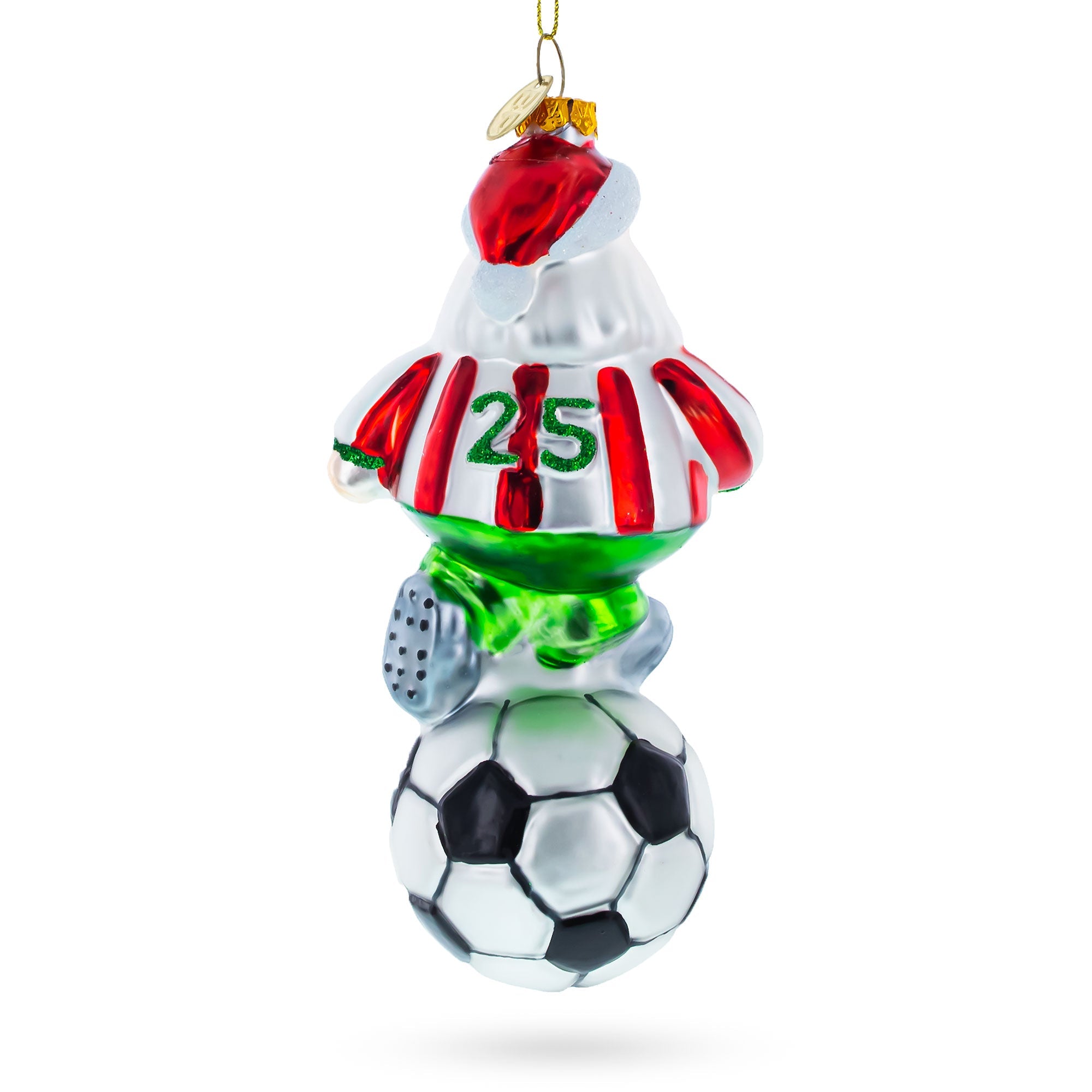 Santa The Soccer Player - Blown Glass Christmas Ornament