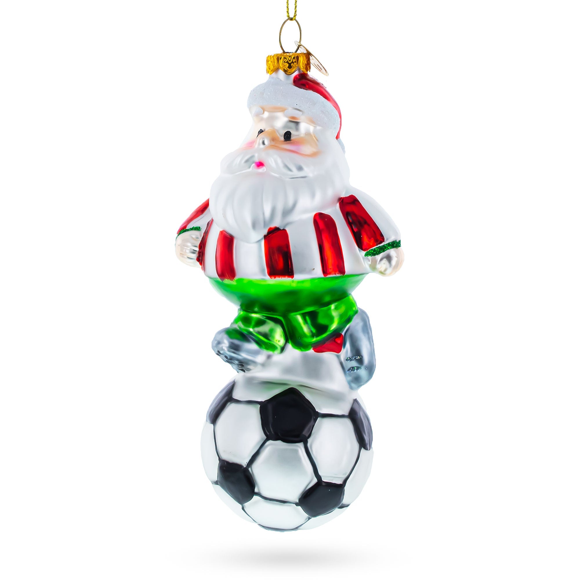 Santa The Soccer Player - Blown Glass Christmas Ornament