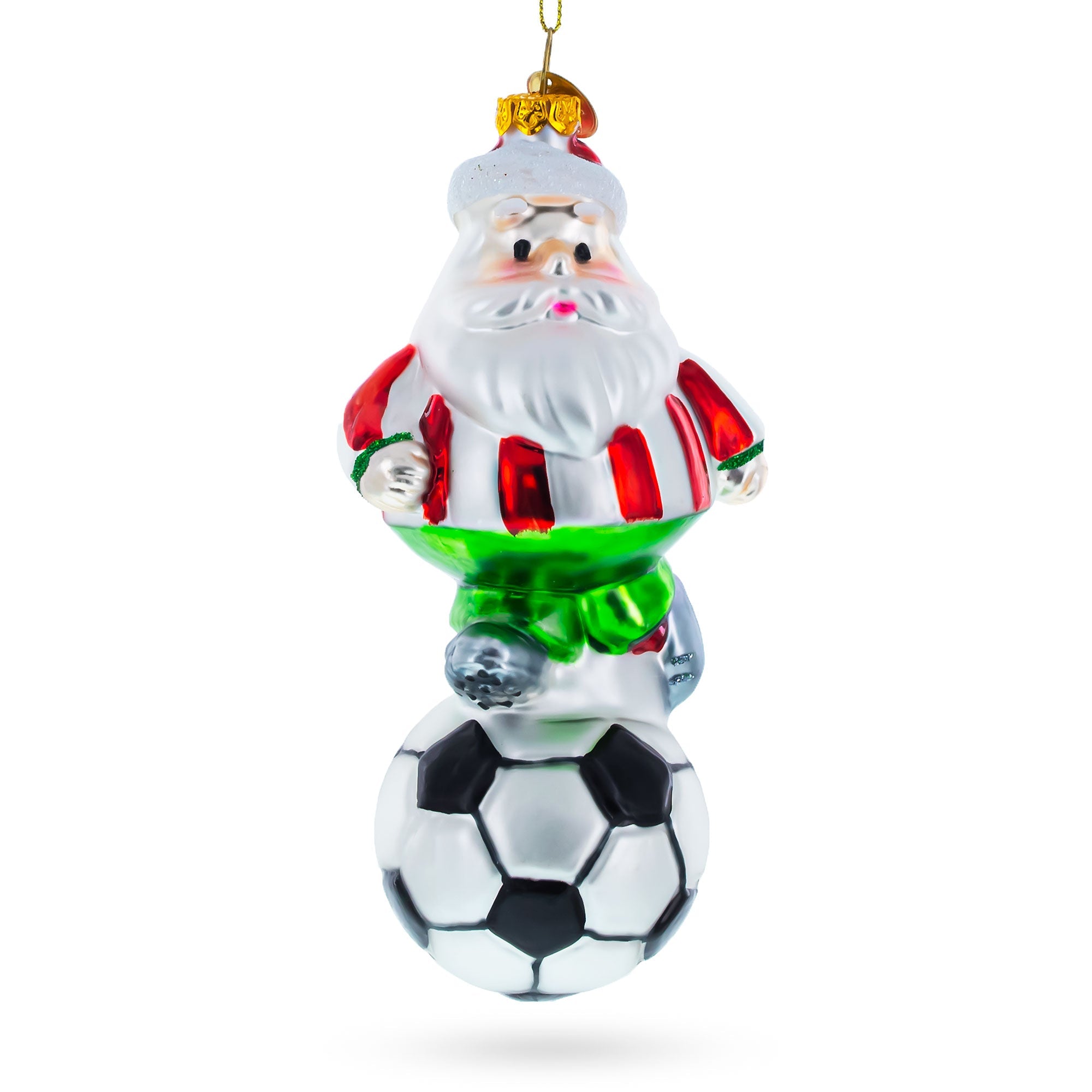 Santa The Soccer Player - Blown Glass Christmas Ornament