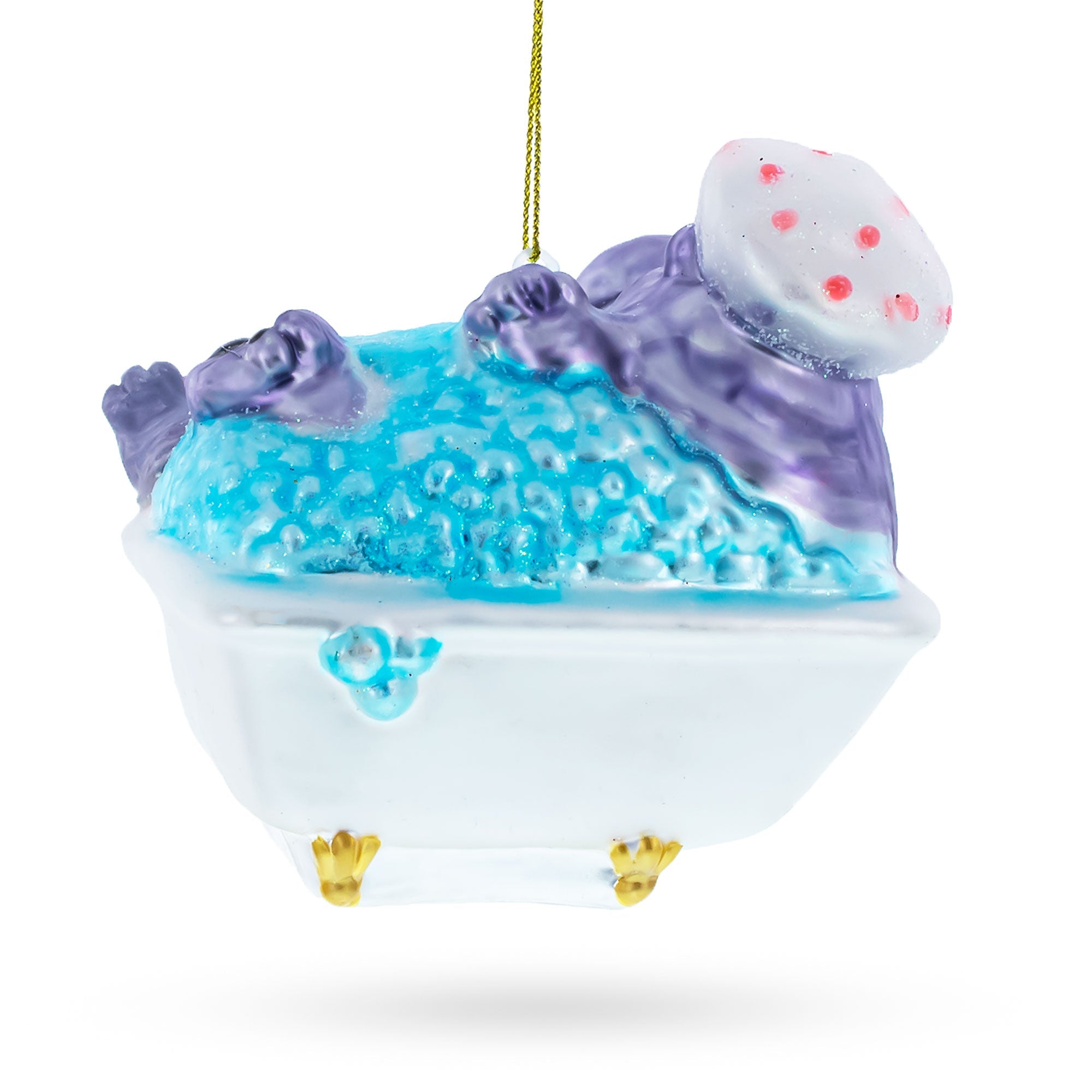 Hippo Taking Bath - Blown Glass Christmas Ornament