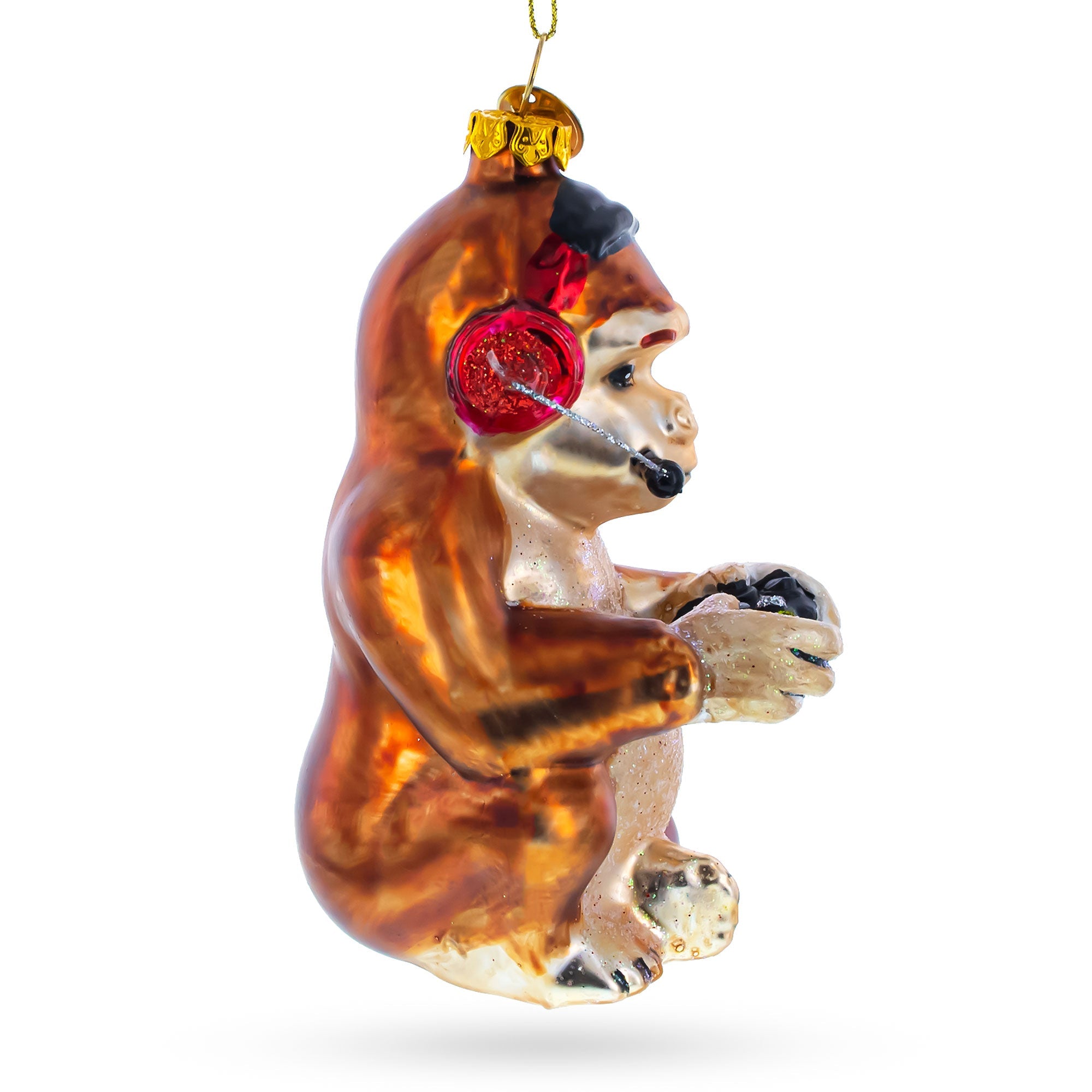 Monkey Video Gamer - Blown Glass Christmas Ornament