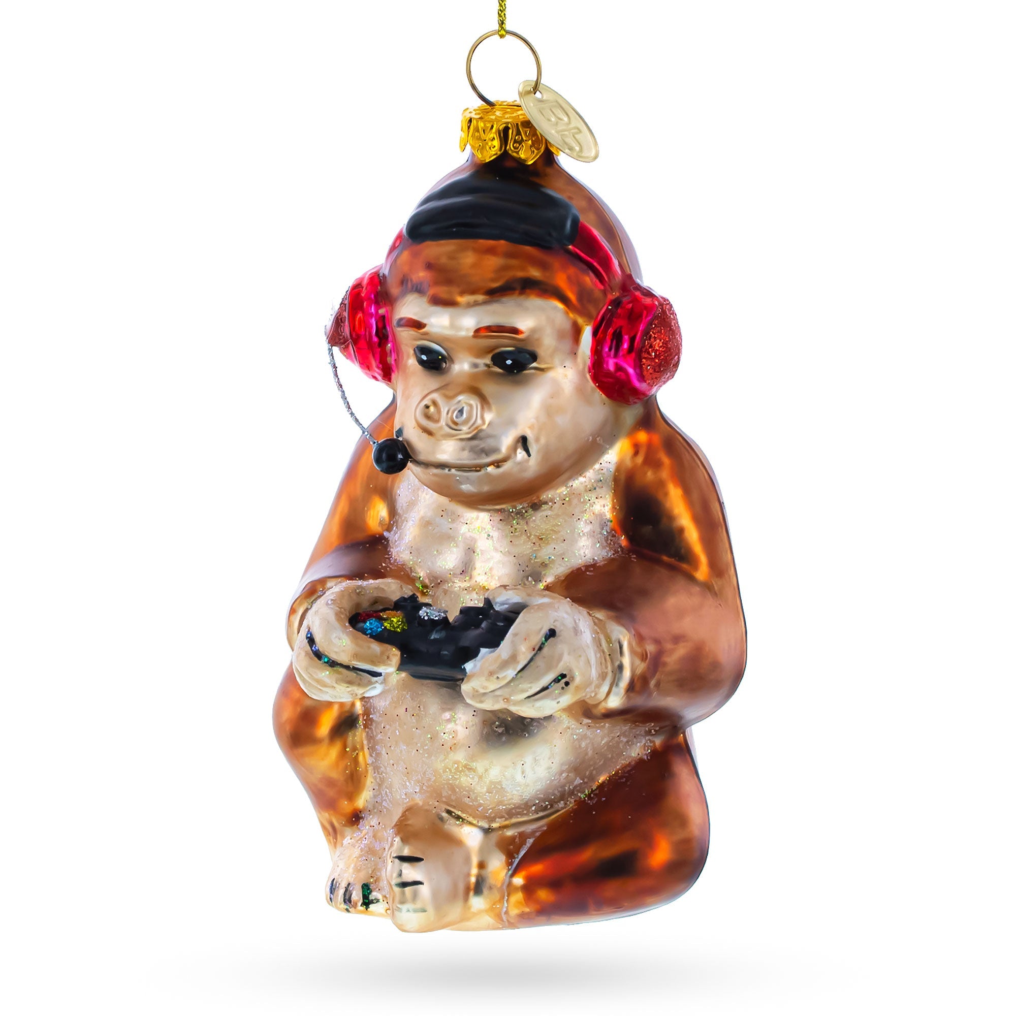 Monkey Video Gamer - Blown Glass Christmas Ornament