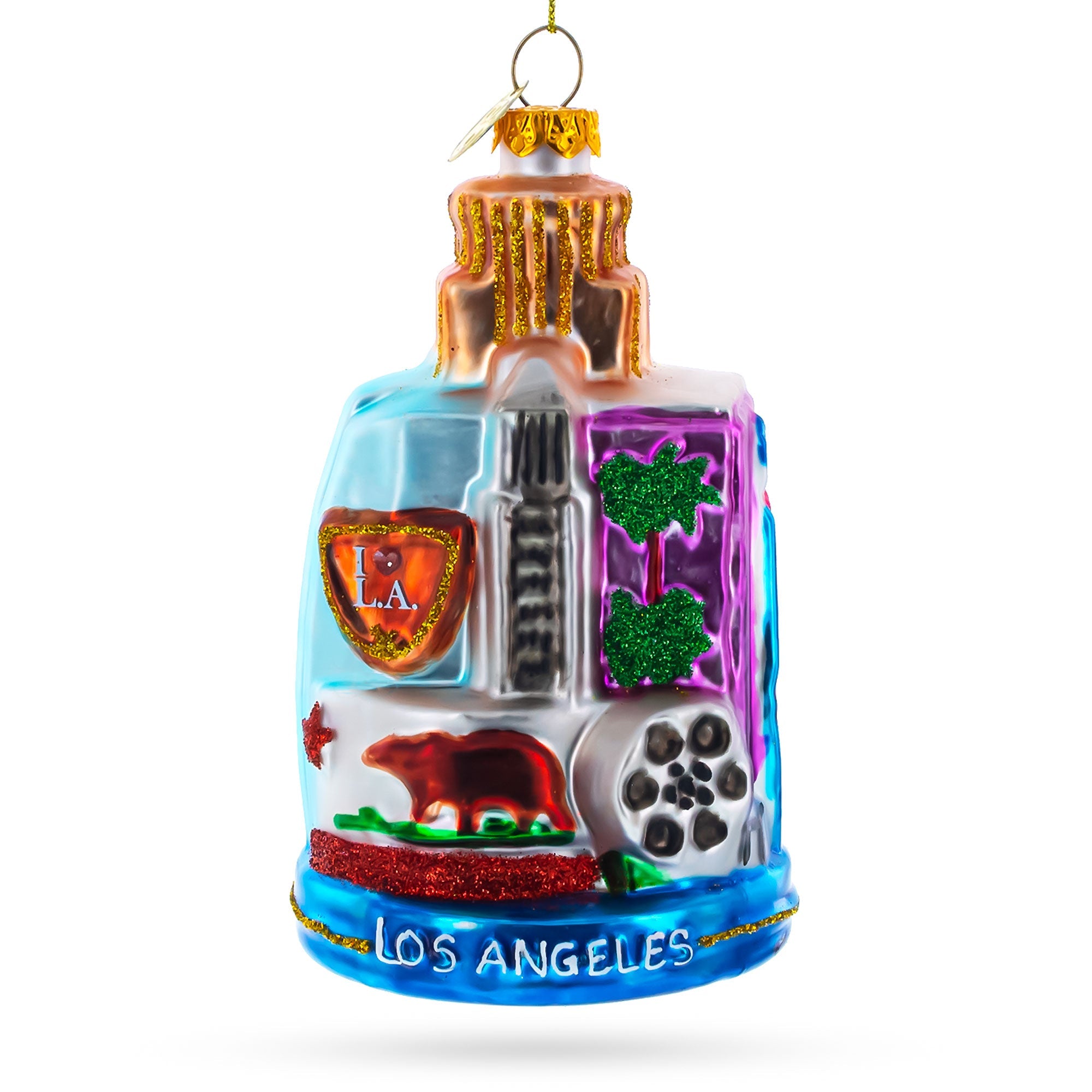 Los Angeles Attractions - Blown Glass Christmas Ornament