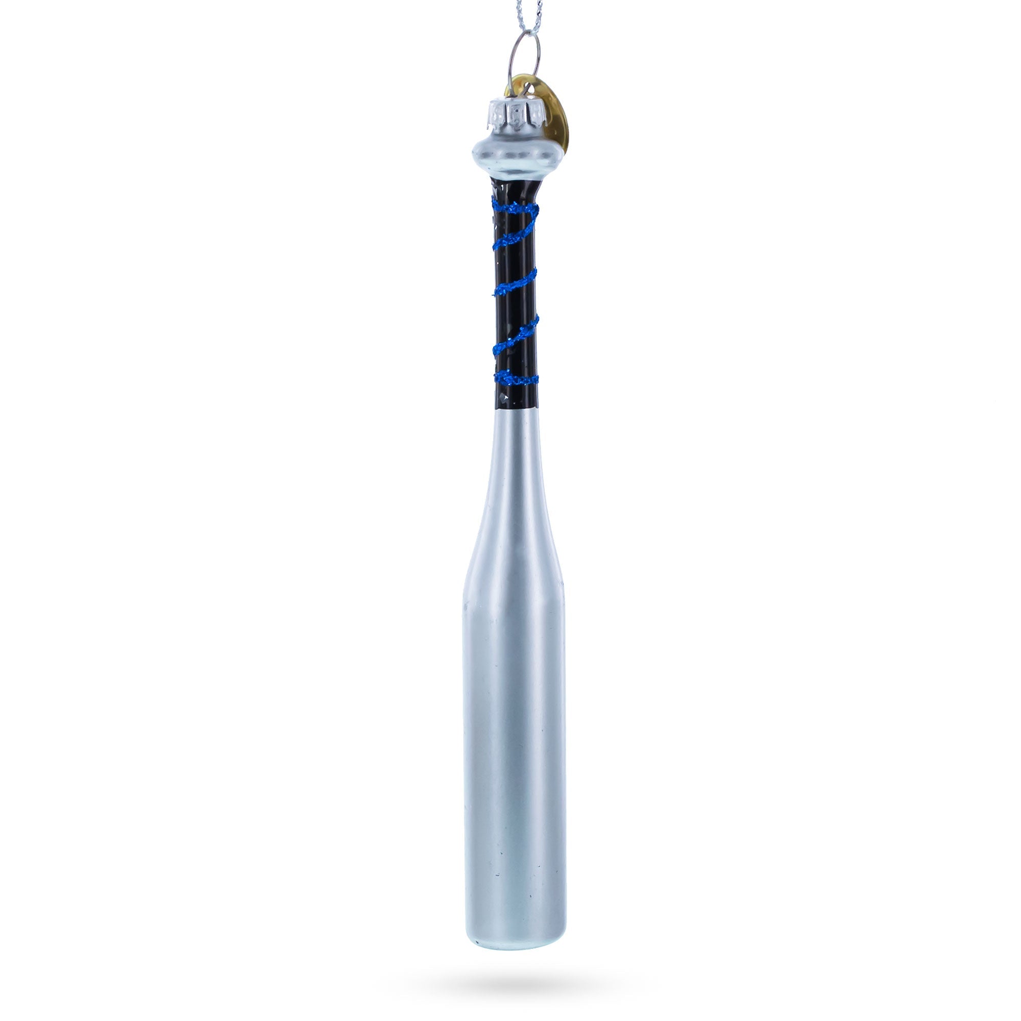 Silver Baseball Bat Blown Glass Christmas Ornament