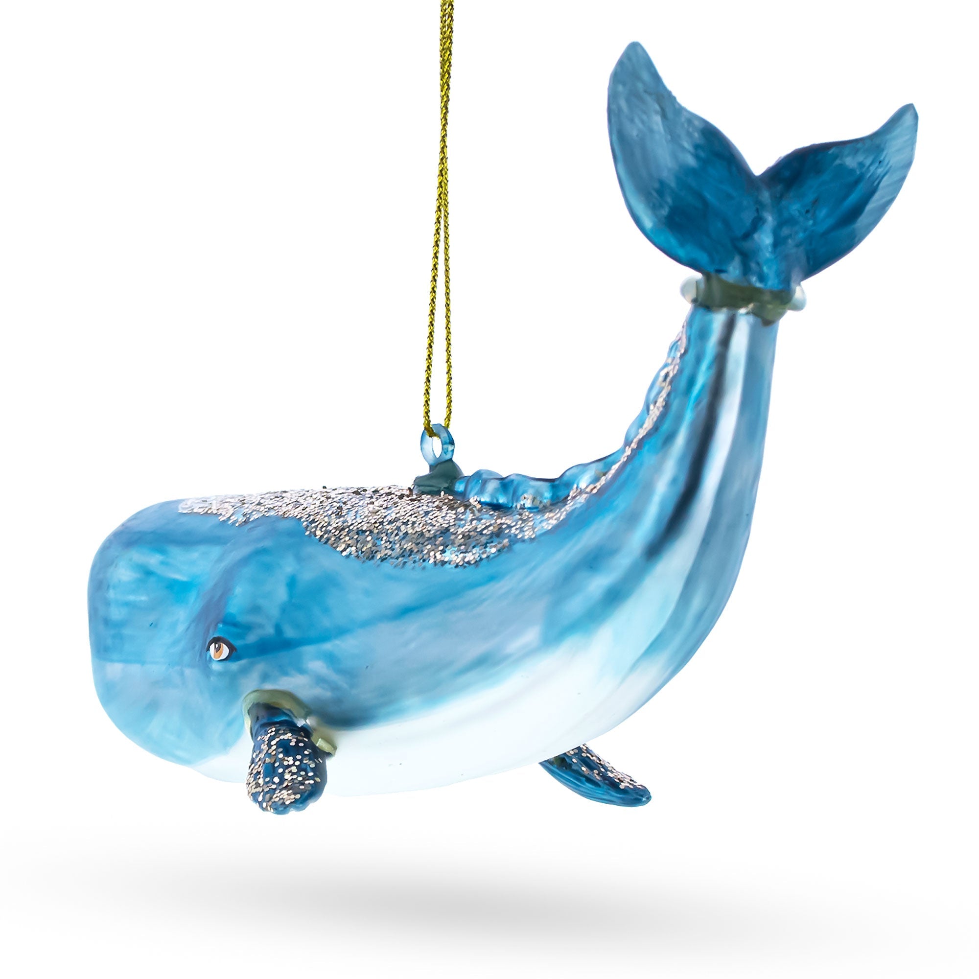 Glittered Whale Blown Glass Christmas Ornament