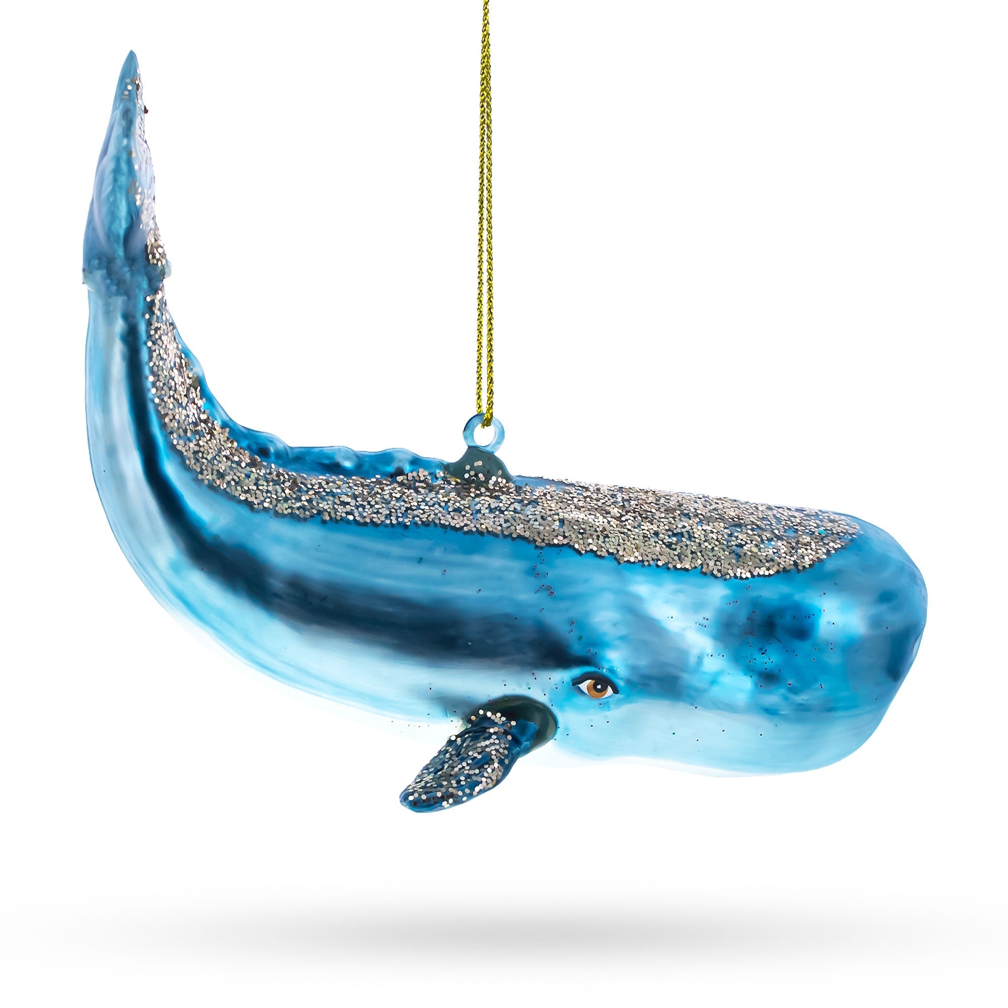 Glittered Whale Blown Glass Christmas Ornament