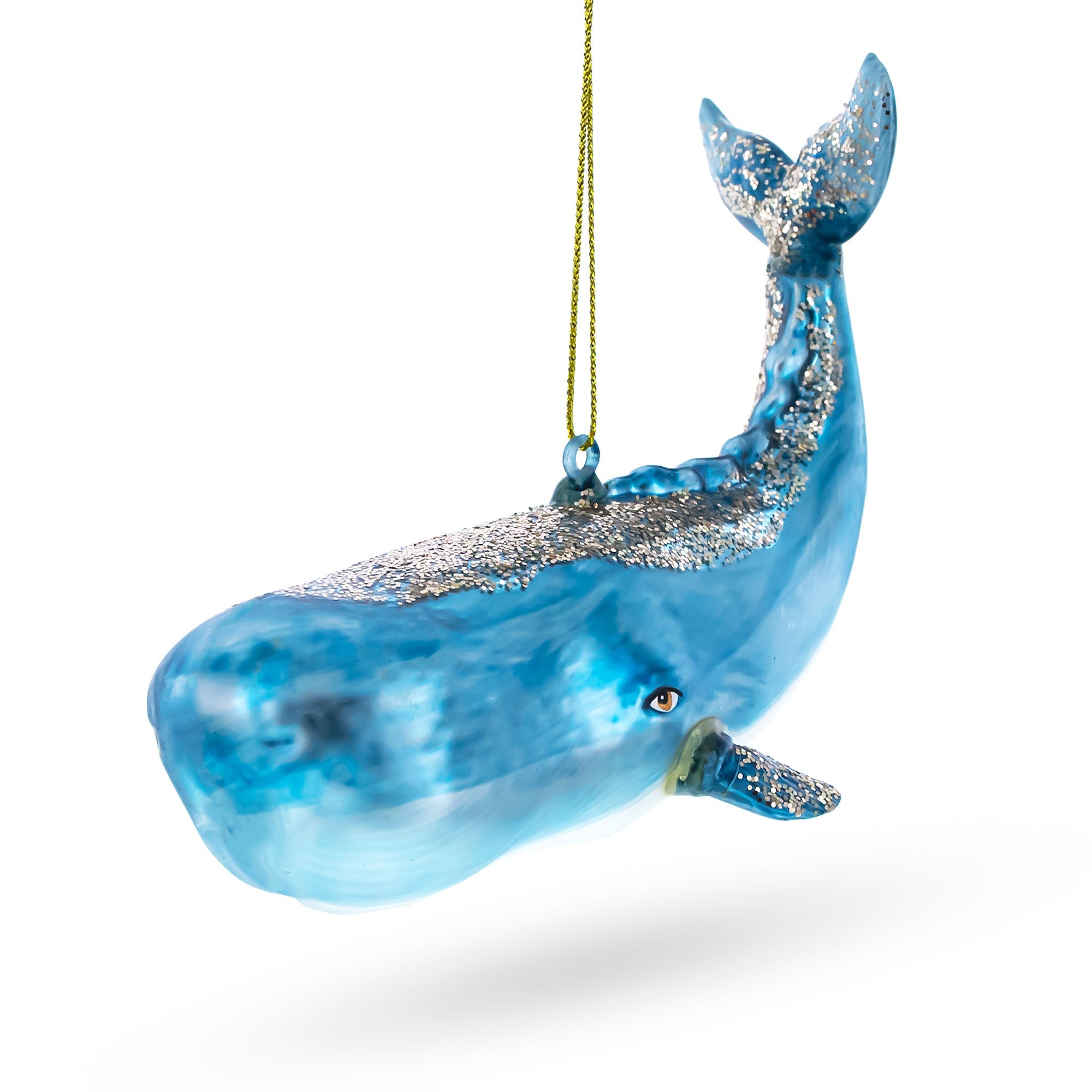 Glittered Whale Blown Glass Christmas Ornament