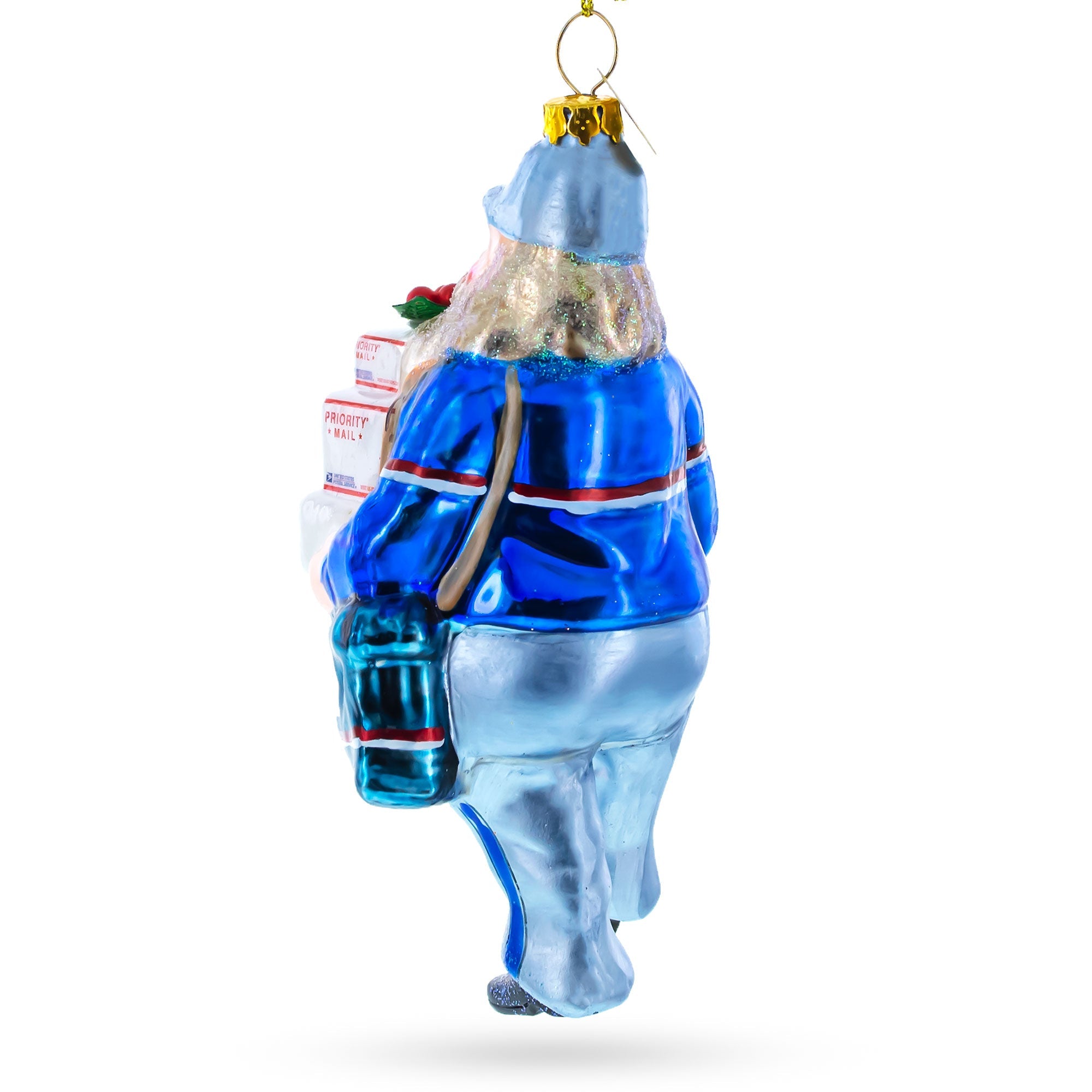 Mailman Delivering Priority Mail Blown Glass Christmas Ornament