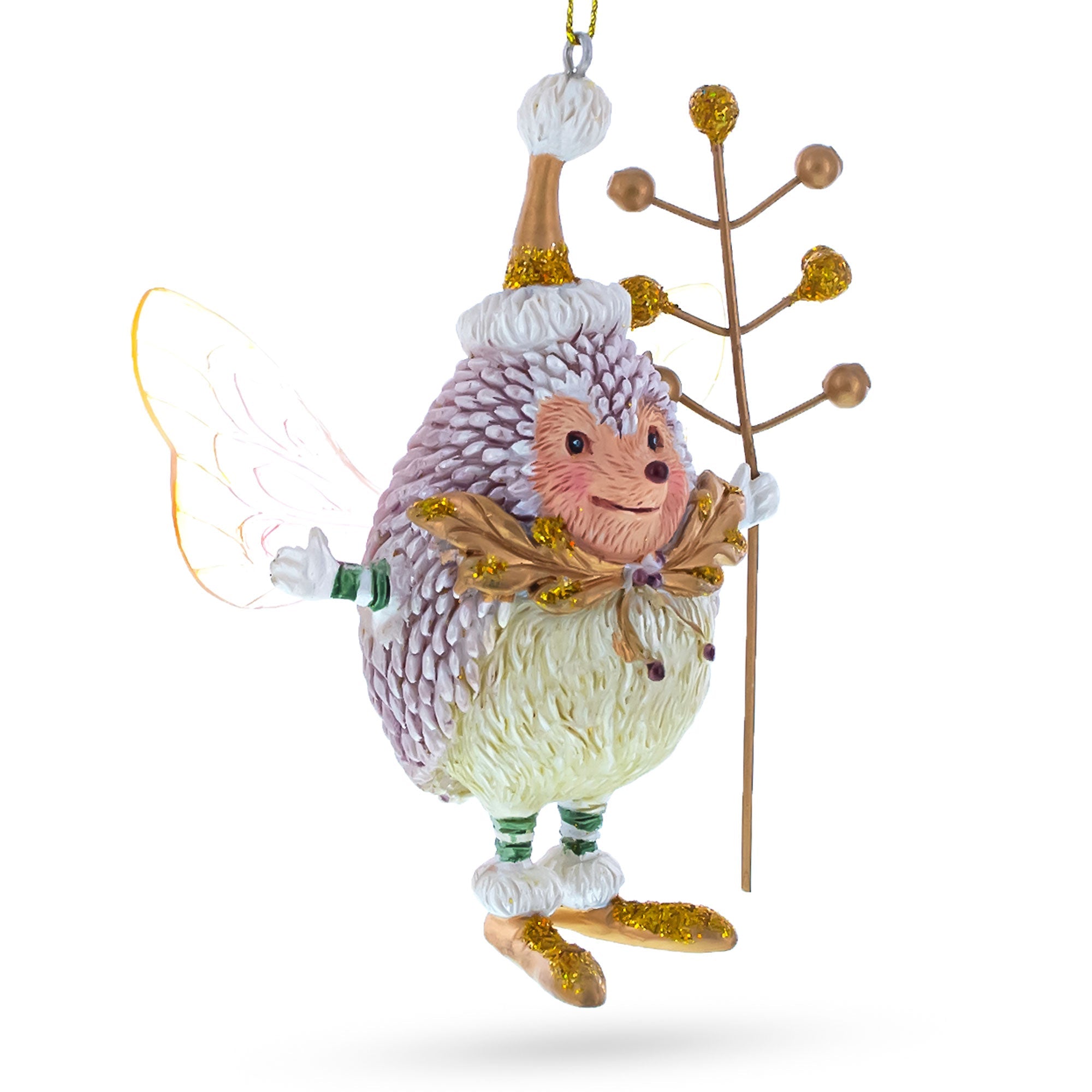 Hedgehog Fairy Blown Glass Christmas Ornament